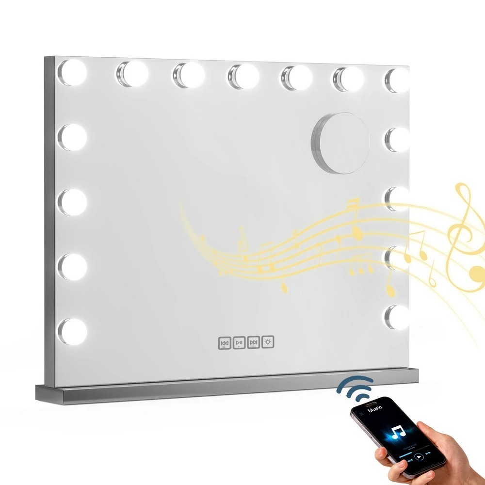 1 Embellir tooth Makeup Mirror 58x46cm Hollywood Vanity with LED Light Wall - Silver, 1 of 6