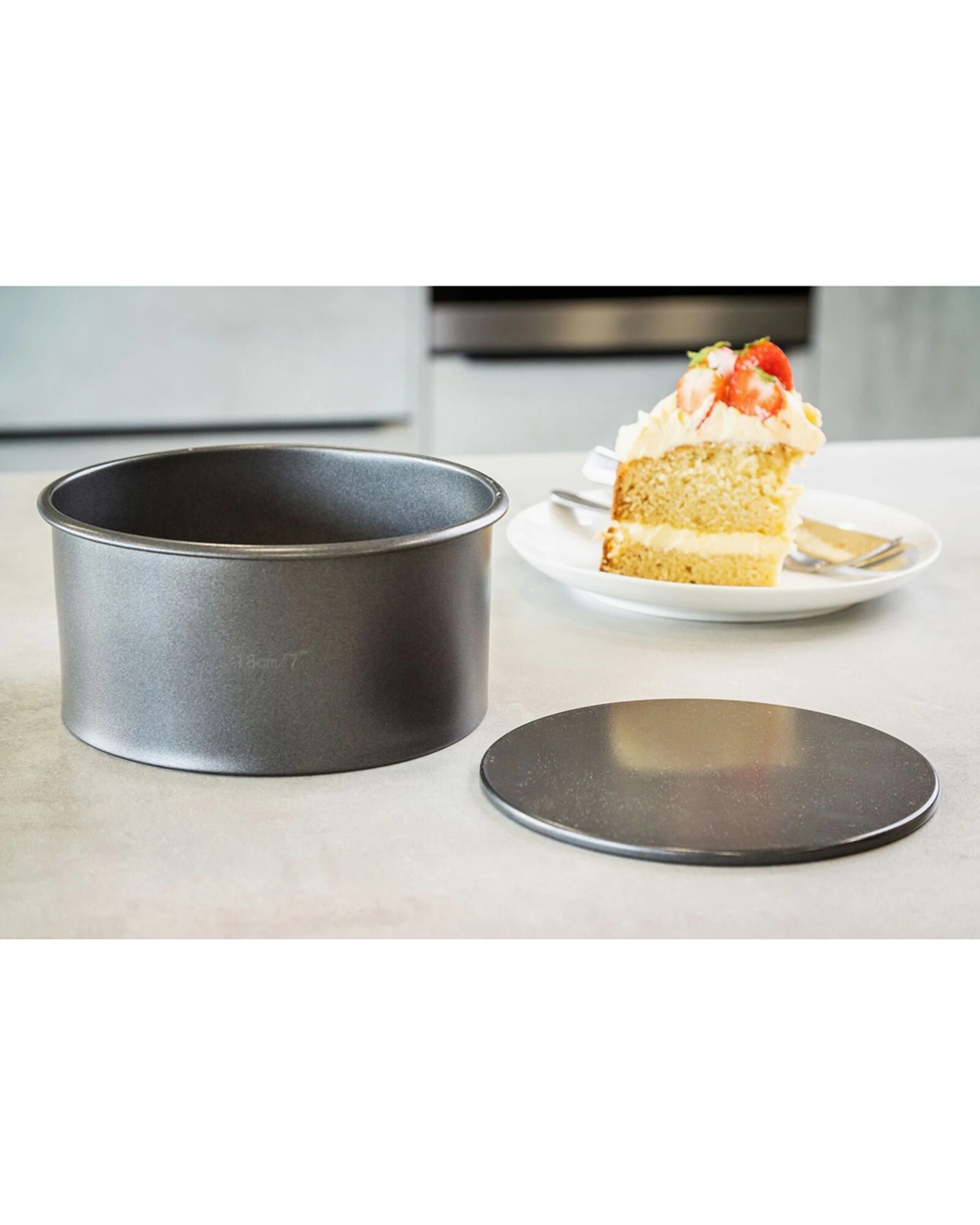 2 Mastercraft 18cm Heavy Loose Base Round Deep Cake Pan Non-Stick 2PK - Charcoal, 2 of 3