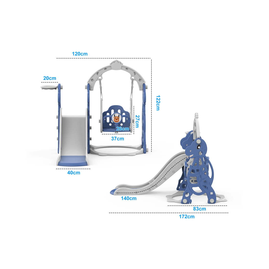 2 Advwin 4-in-1 Kids Slide Swing Set with Basketball Hoop Blue, 2 of 8