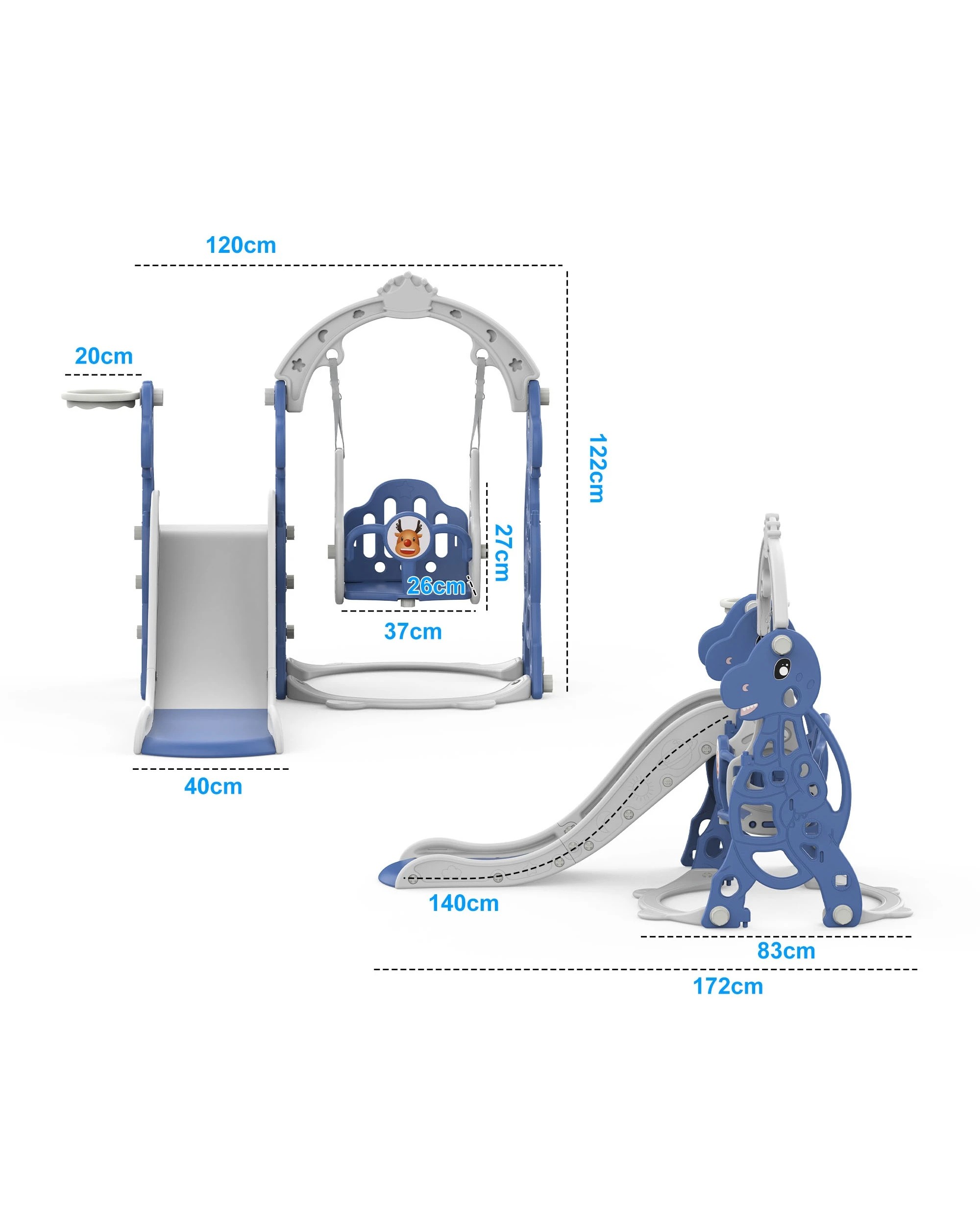 2 Advwin 4-in-1 Kids Slide Swing Set with Basketball Hoop Blue, 2 of 8