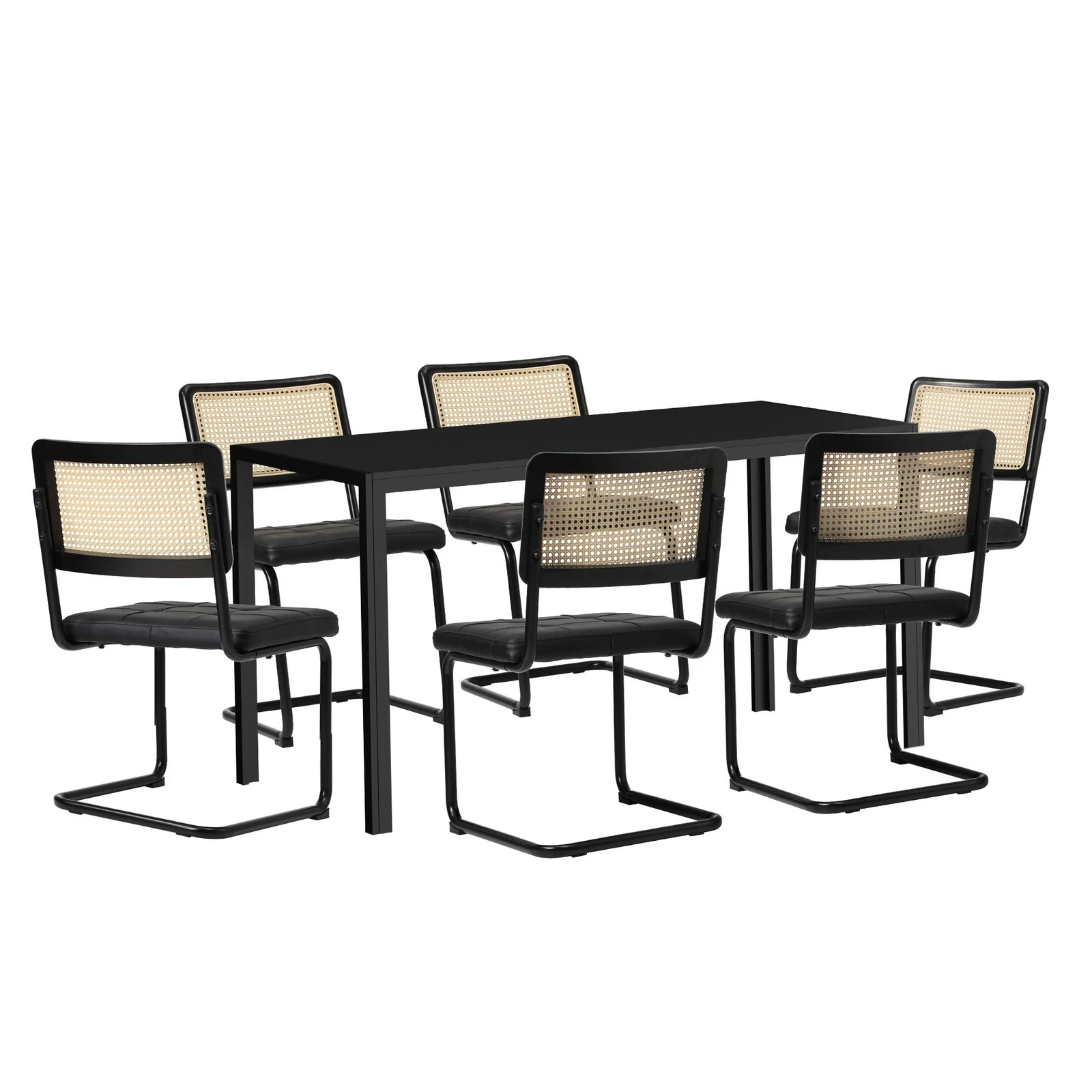 6 Oikiture 140cm Rectangle Dining Table with 6PCS Dining Chairs Leather - Black, 6 of 9