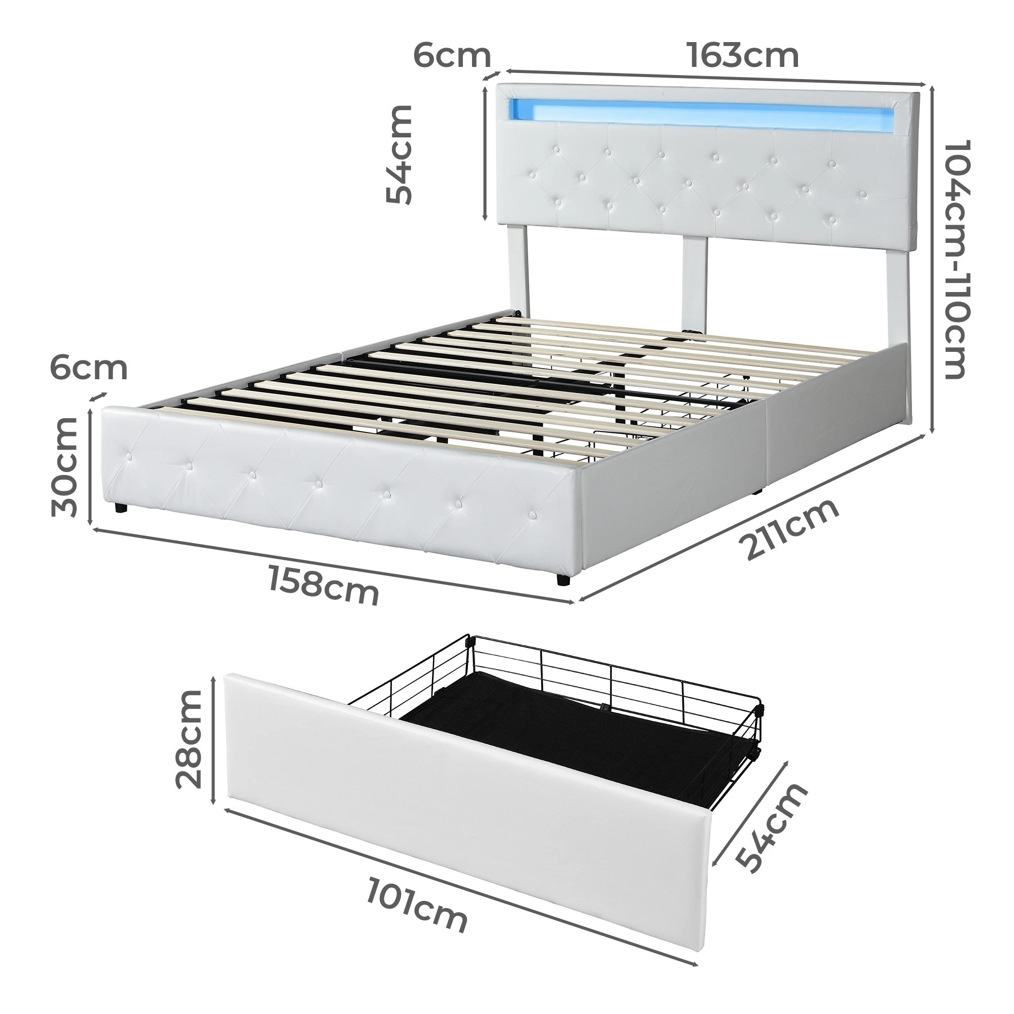 3 Levede Queen Led Bed Frame - White, 3 of 6
