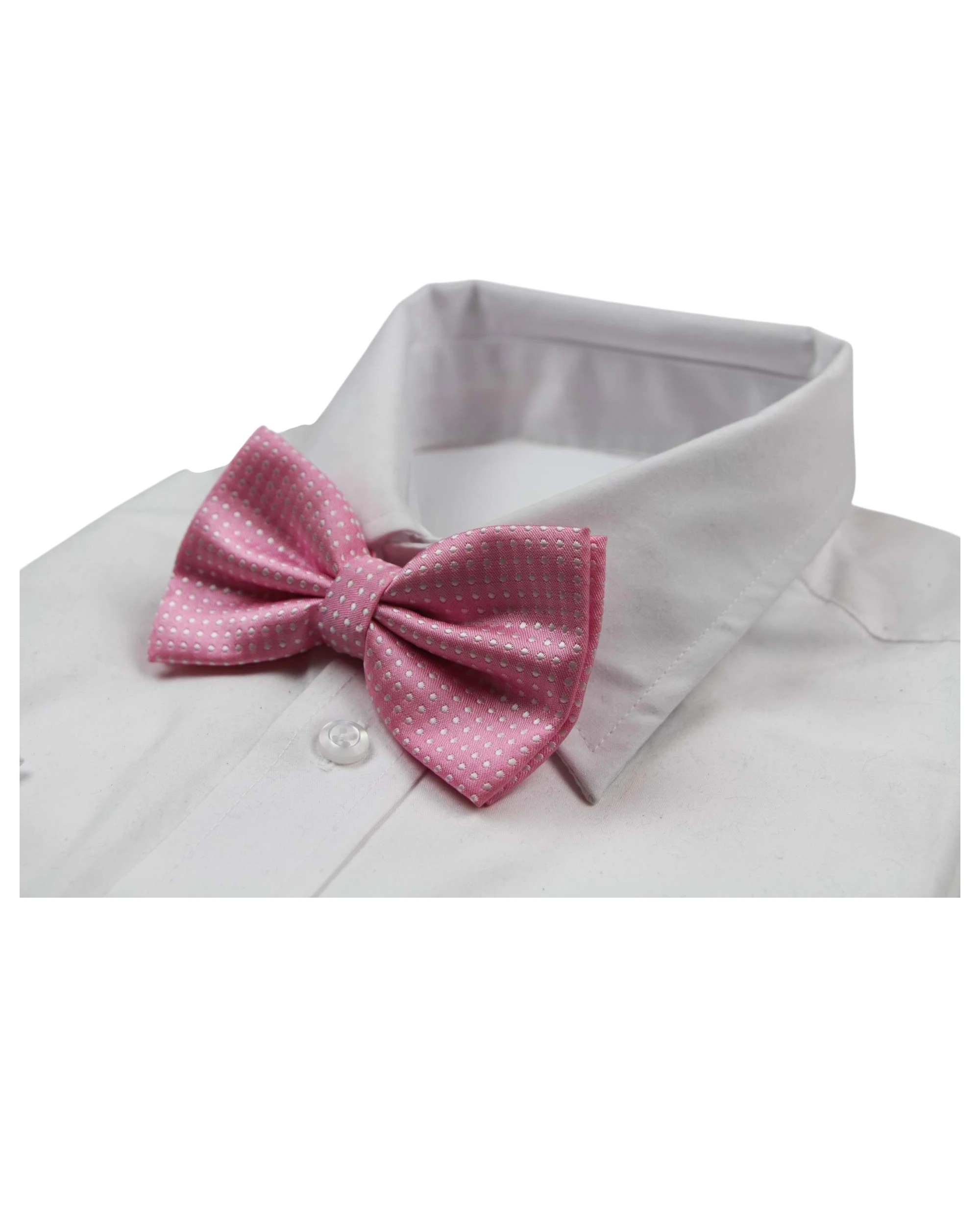 1 Zasel Mens Light Pink Plain Coloured Bow Tie With White Polka Dots, 1 of 3