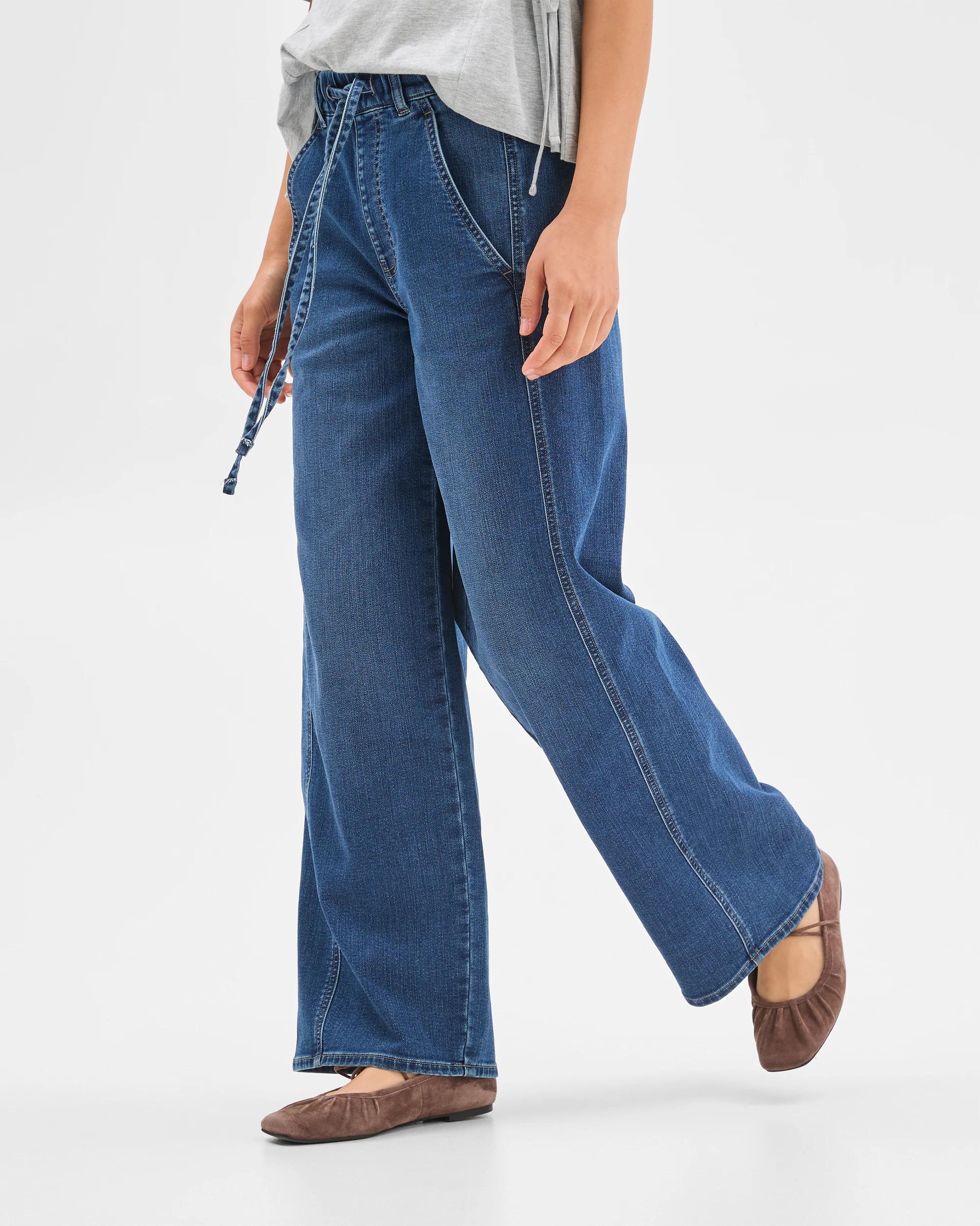 3 Target Denim Pull On Wide Leg Knit Denim Jeans MID INDIGO, 3 of 6