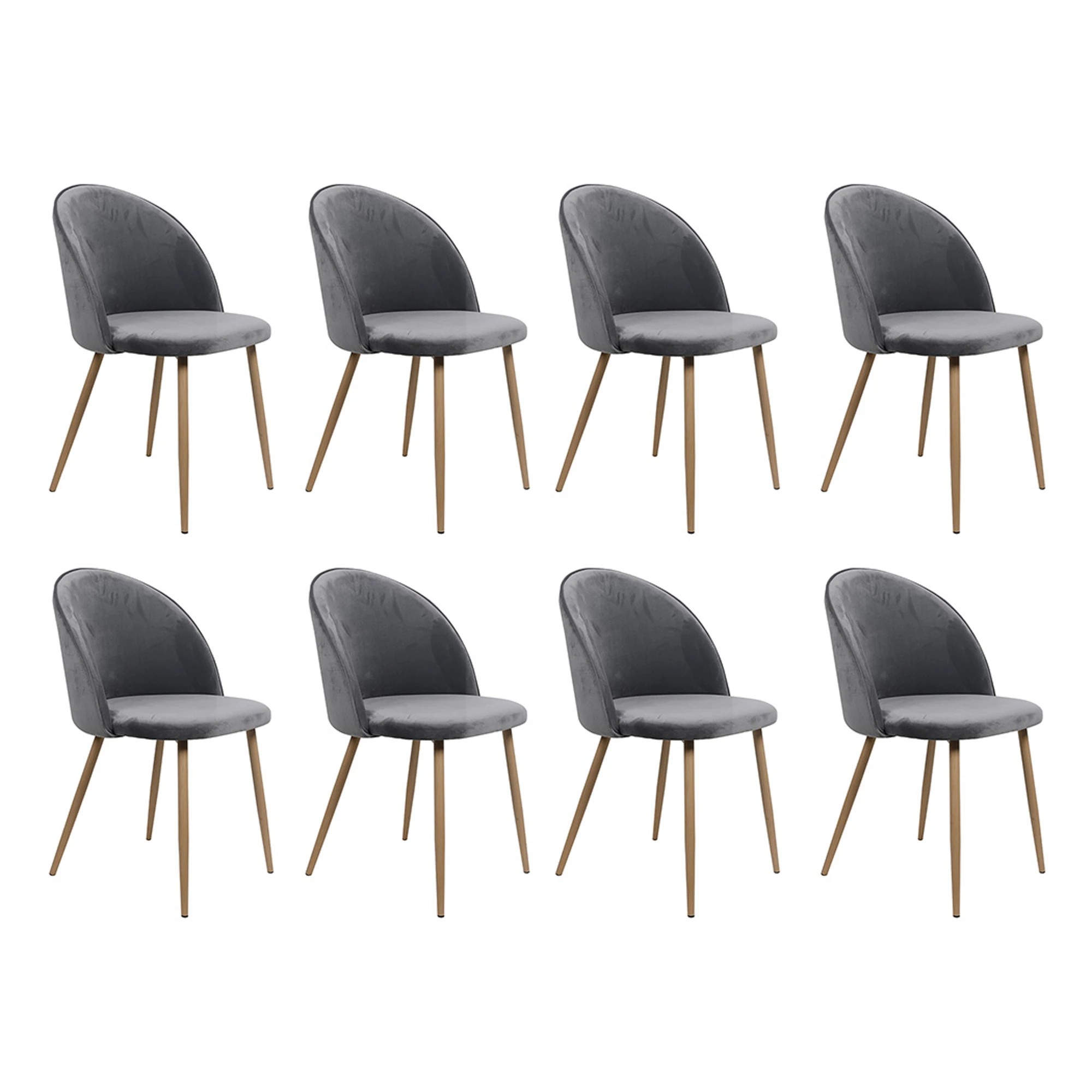 1 Levede 1 Set Of 8 Velvet Dining Chairs - Grey, 1 of 5