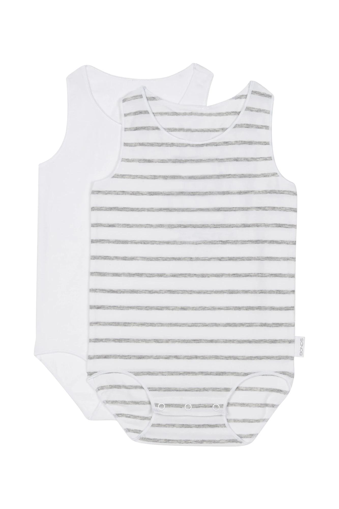 1 2 Pack Bonds Baby Wonderbodies Bodysuits GREY STRIPE WHITE, 1 of 1