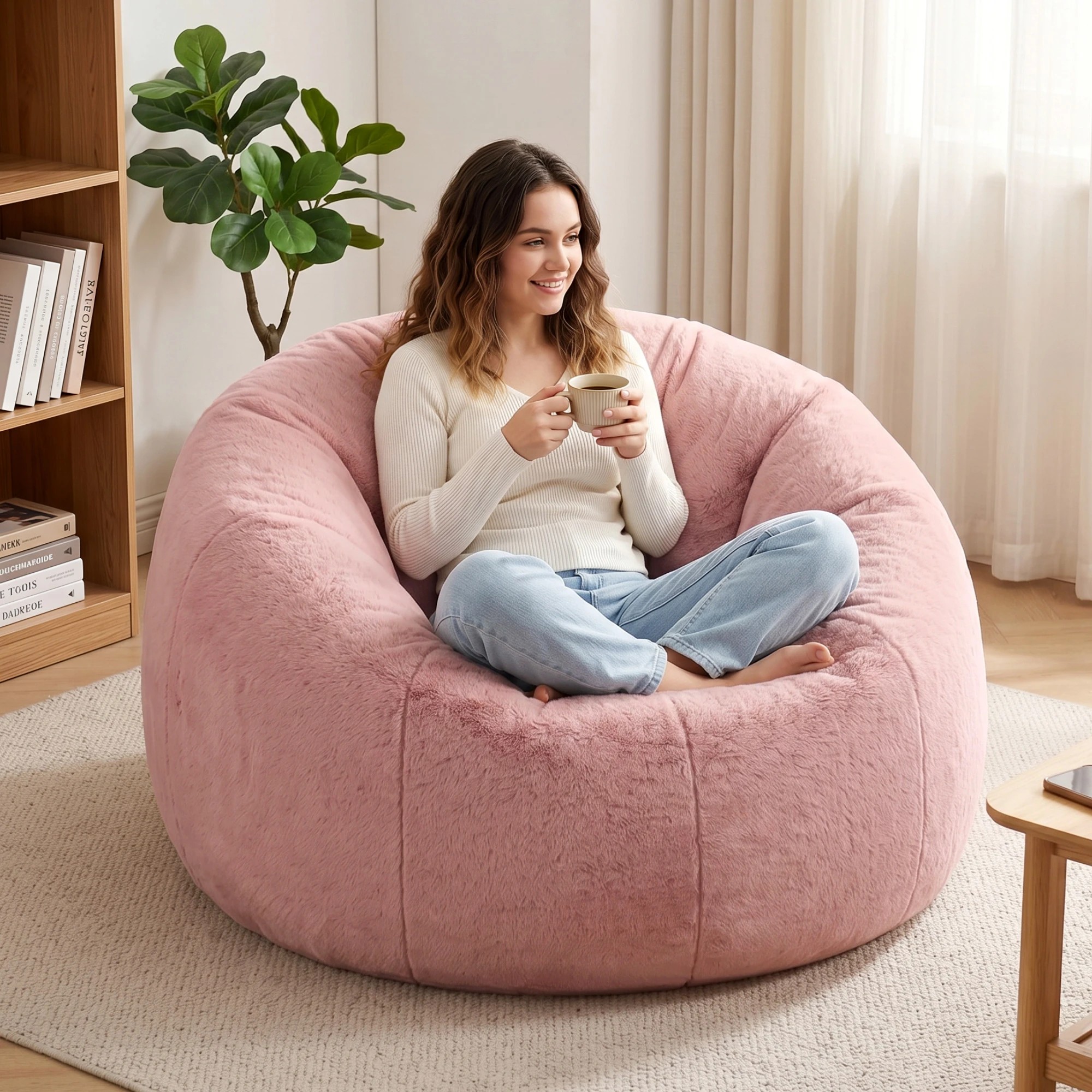 8 Artiss Bean Bag Chair Cover Faux Fur No Filler Washable Lazy Sofa Cover - Pink, 8 of 10