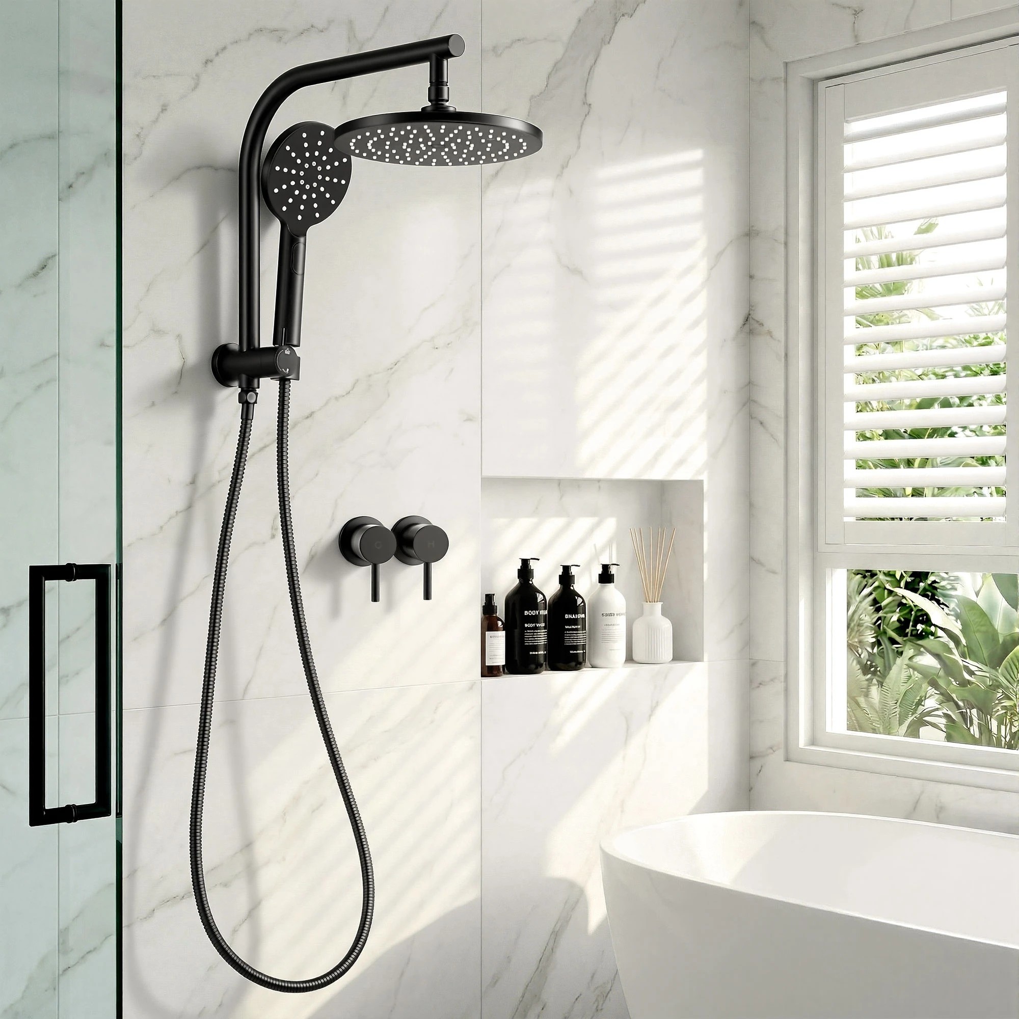 3 Cefito 9'' Rain Shower Head Set Handheld Round High Pressure Twins Tap Chrome - Black, 3 of 9