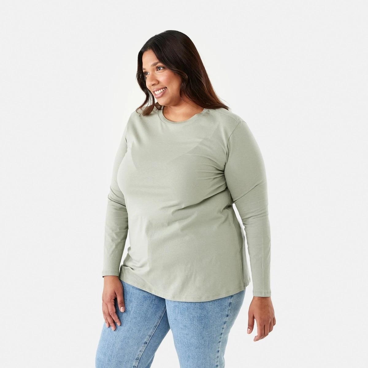 2 Curve Long Sleeve Cotton T-shirt Soft Khaki, 2 of 5