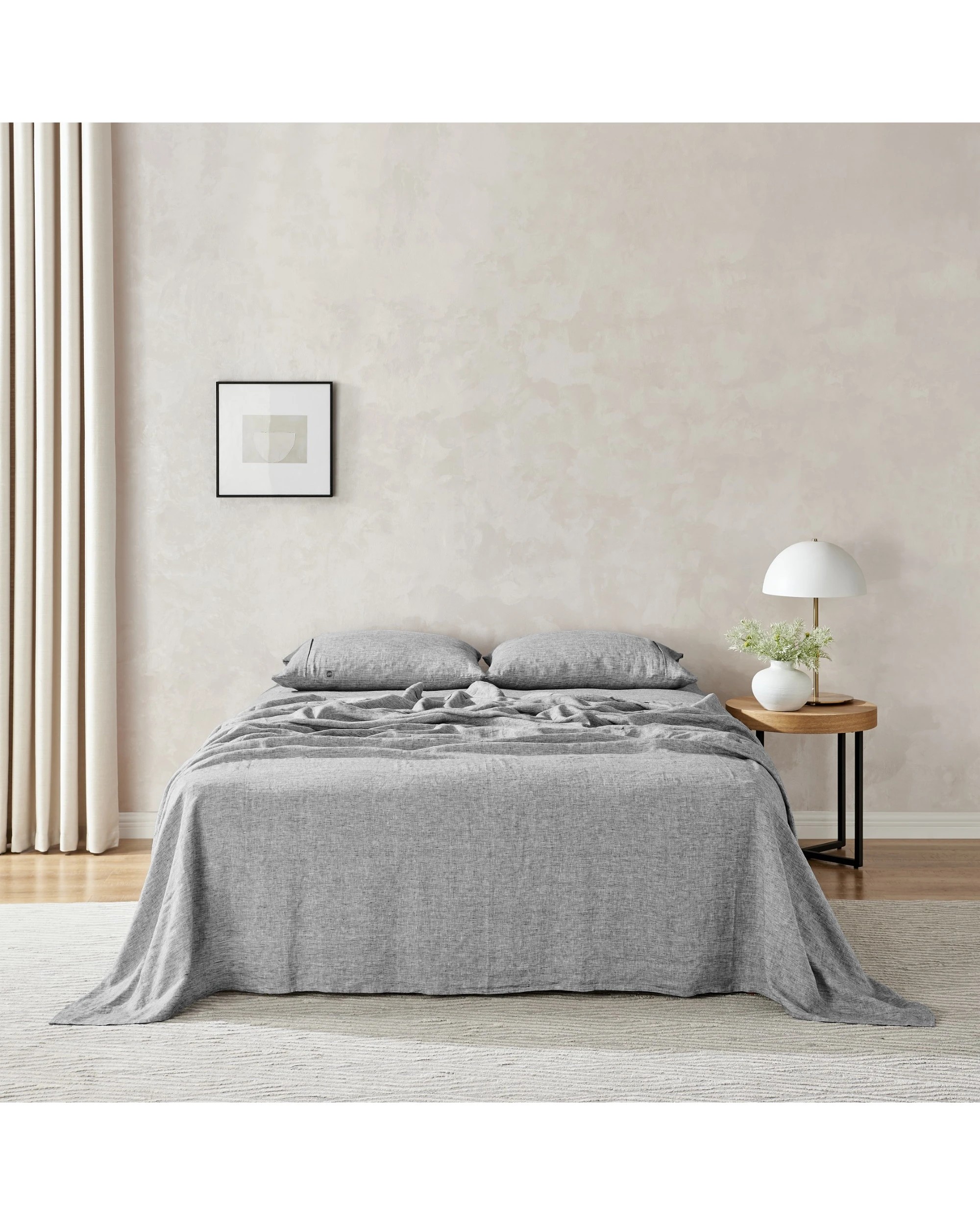 1 Natural Home Classic Pinstripe Linen Sheet Set - Super King Bed - Dark with White Line, 1 of 4