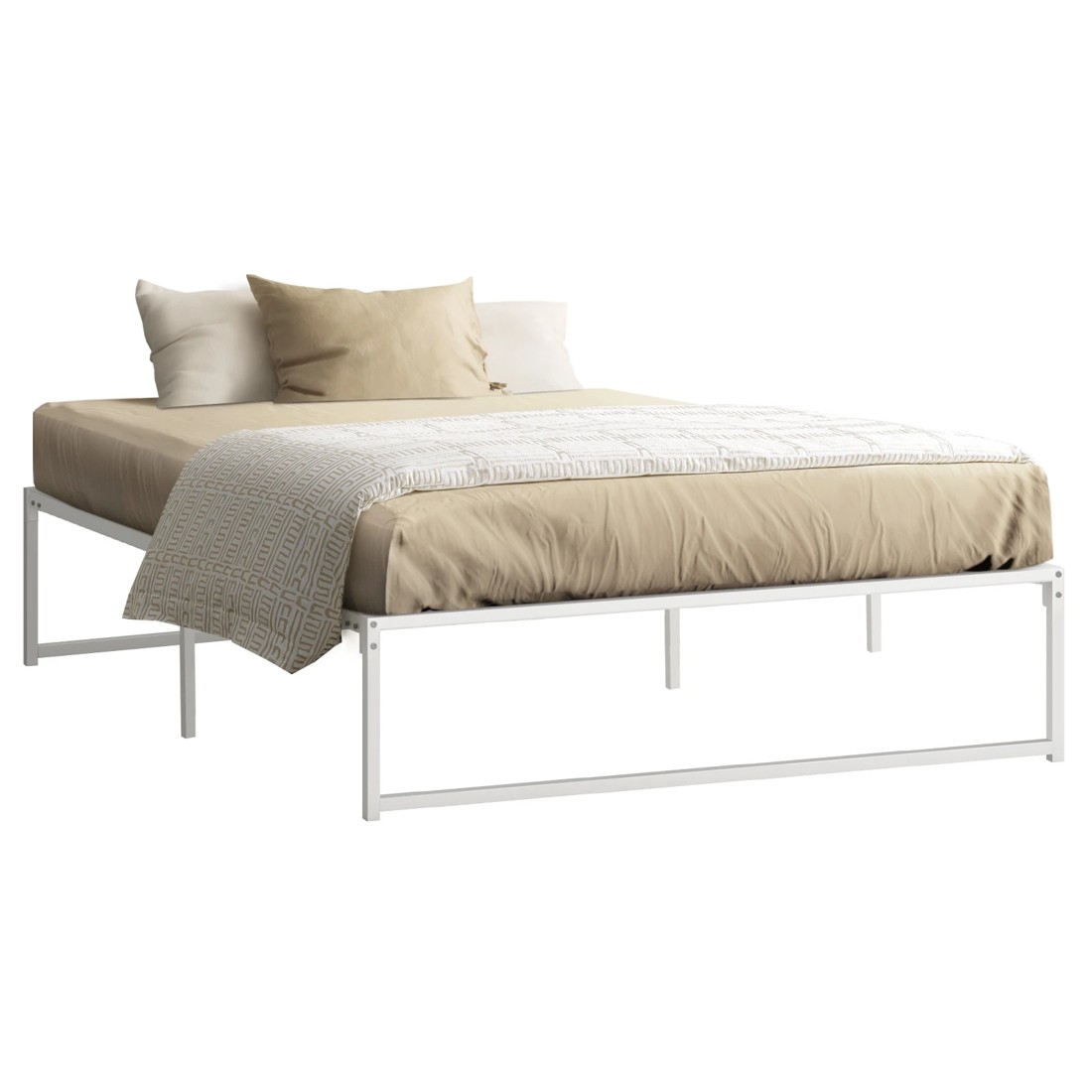 1 Oikiture Metal Bed Frame Queen Size Beds Base Platform
 - White, 1 of 9
