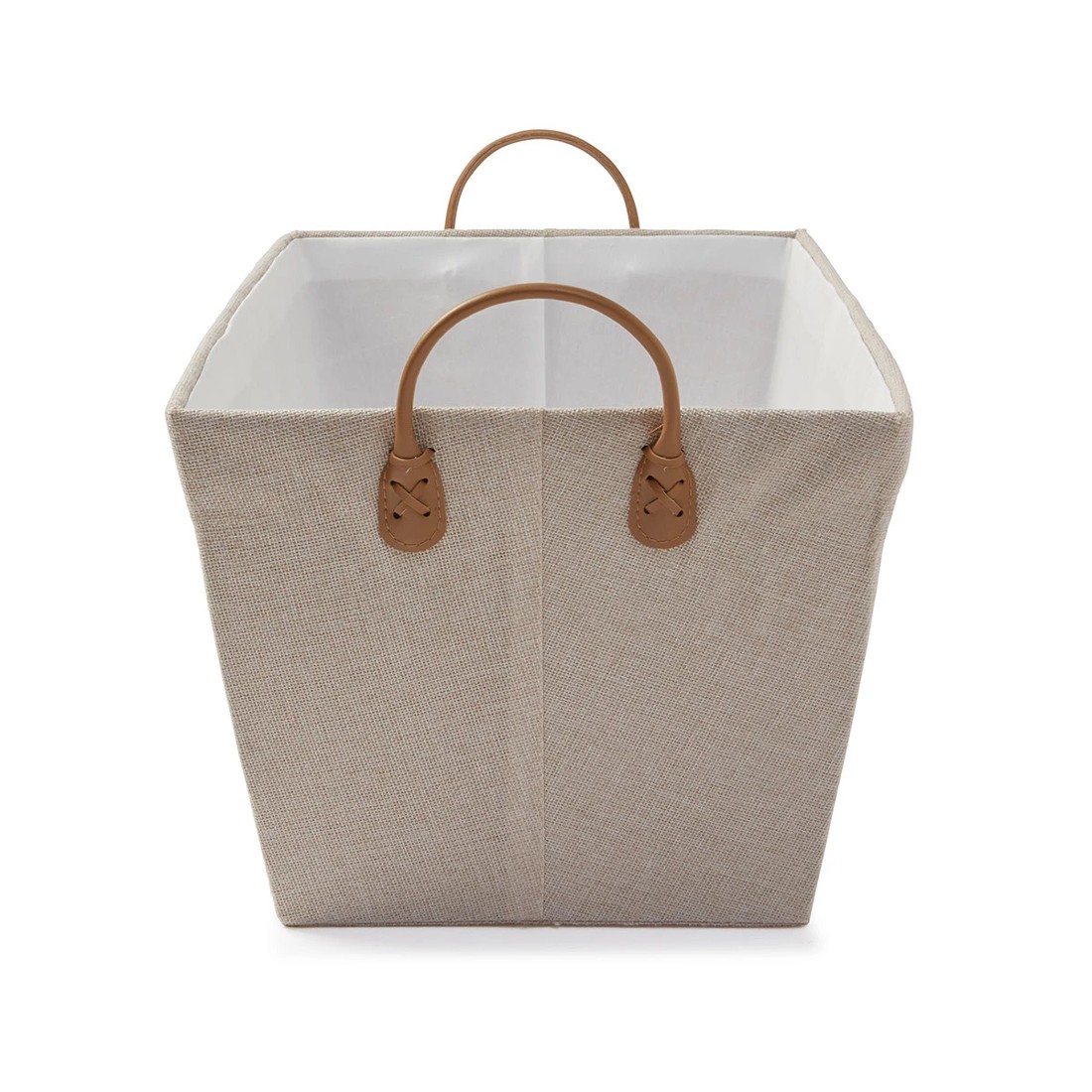 6 Linen Look Tapered Rectangle Basket - White and Beige, 6 of 8