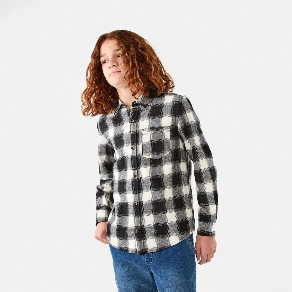 1 Long Sleeve Flannel Shirt Blk Check, 1 of 9