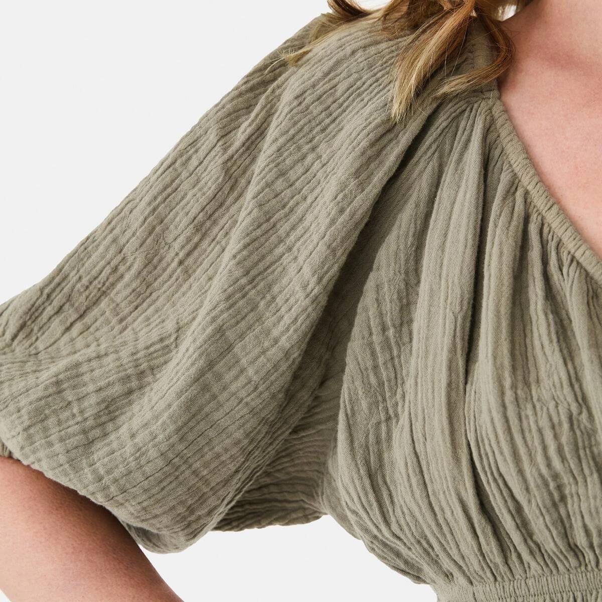 5 Short Sleeve Ruched Peplum Top Pave Grey, 5 of 6