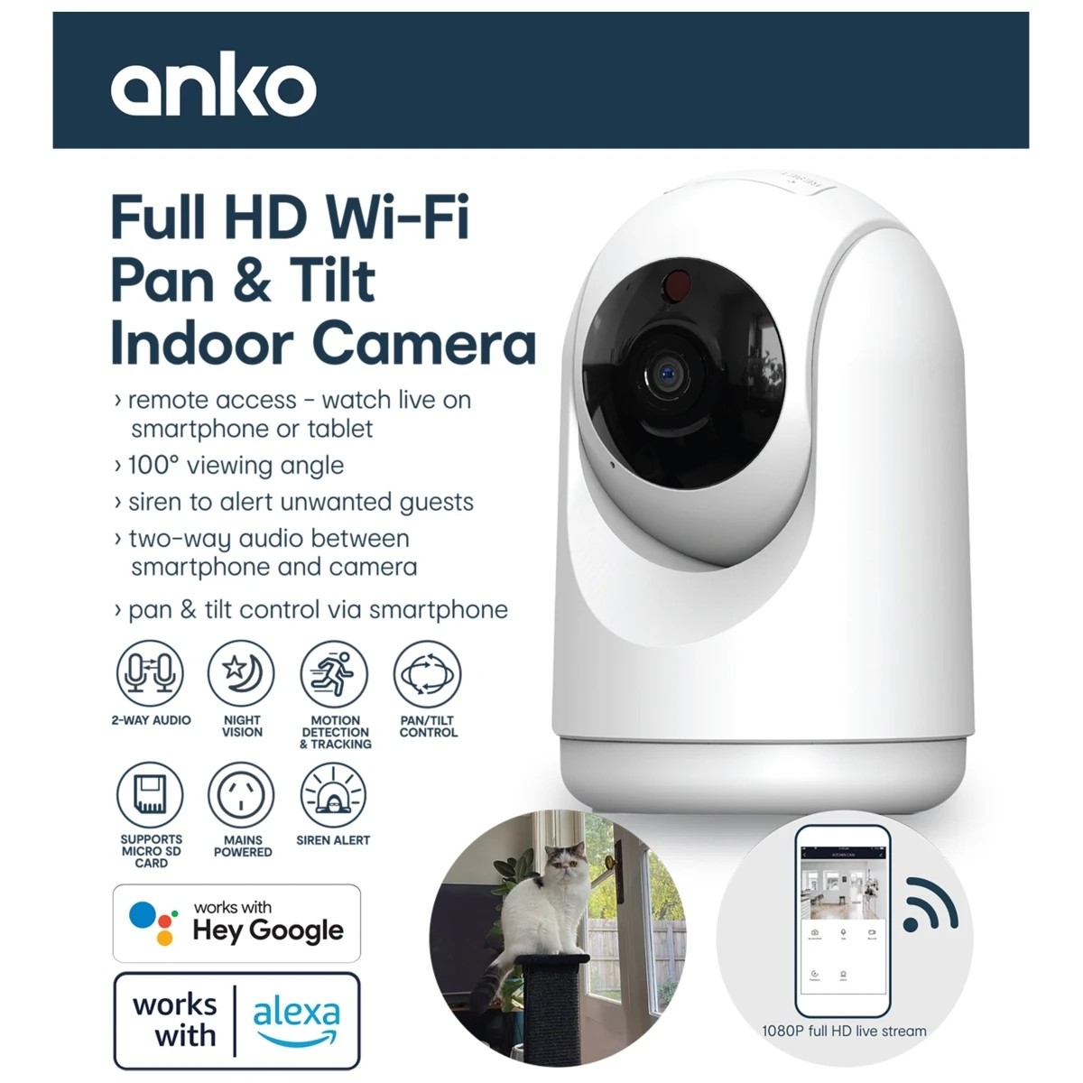 2 Smart Wi-Fi Indoor Camera Pan and Tilt 1080P with 2 Way Audio, 2 of 3