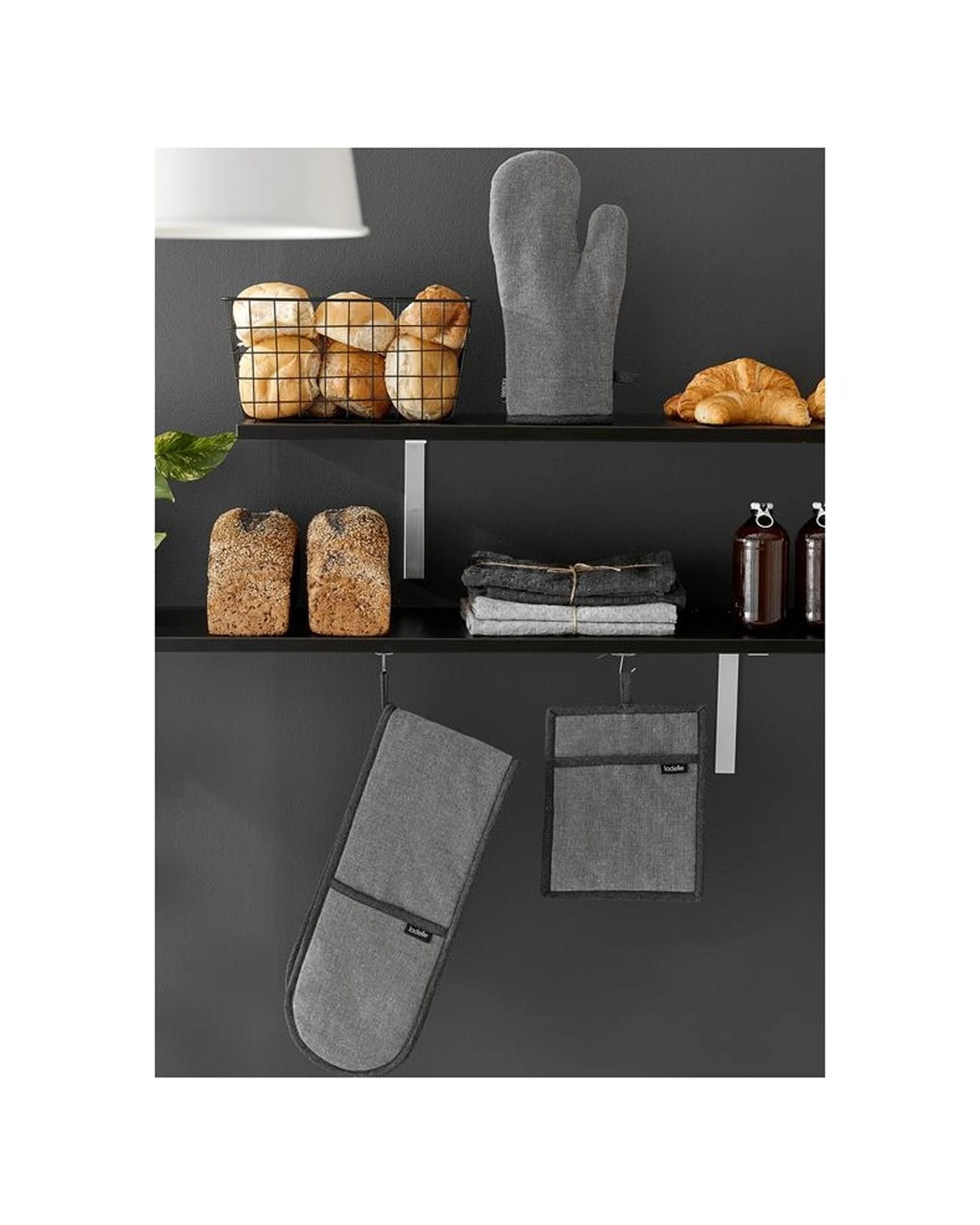 2 Ladelle Eco Recycled Double Oven Mitts Cotton Polyester Heat Protection 17x89cm - Grey, 2 of 2