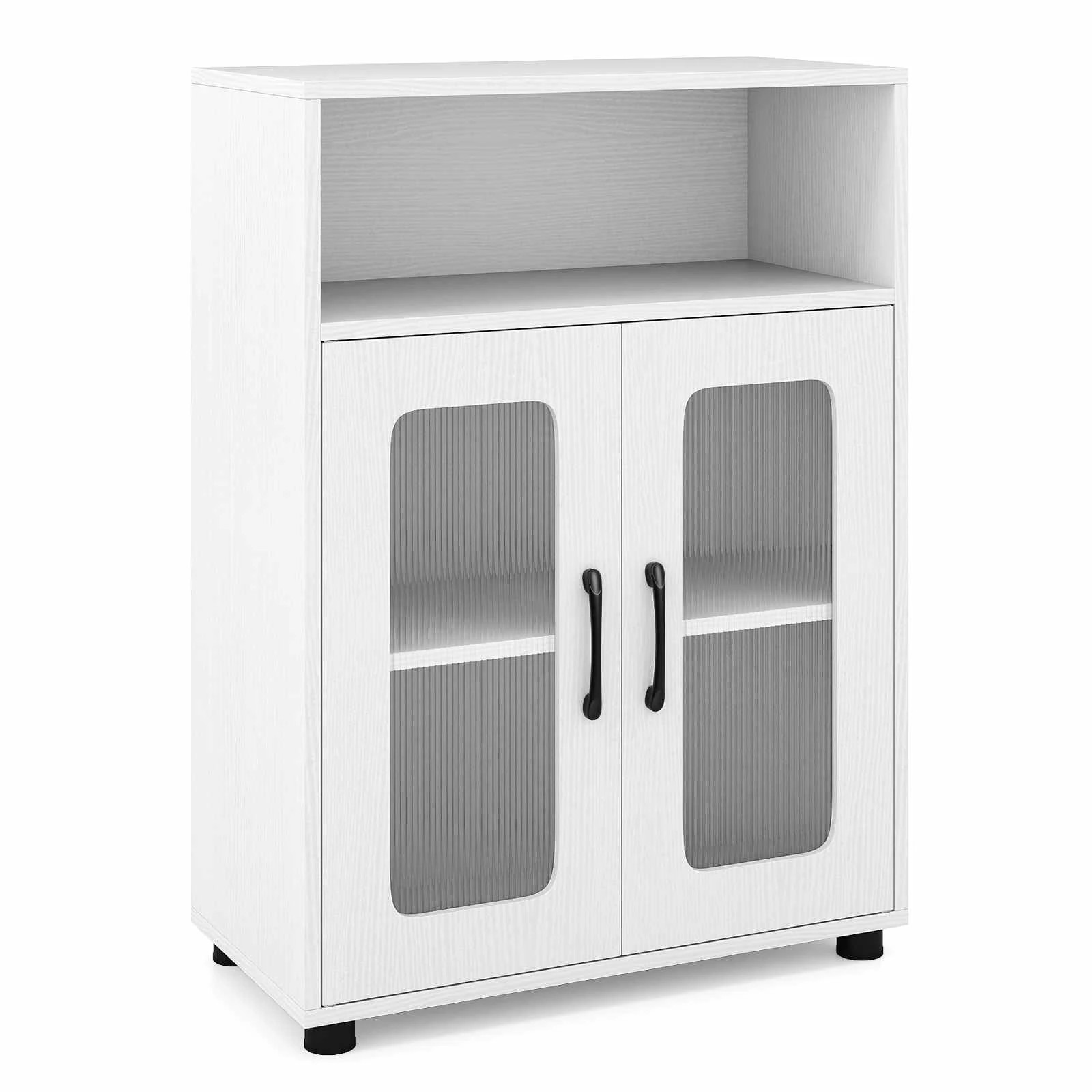 1 Costway 83cm Bathroom Storage Cabinet w/2 See-through Doors Freestanding Organizer Unit, 1 of 5