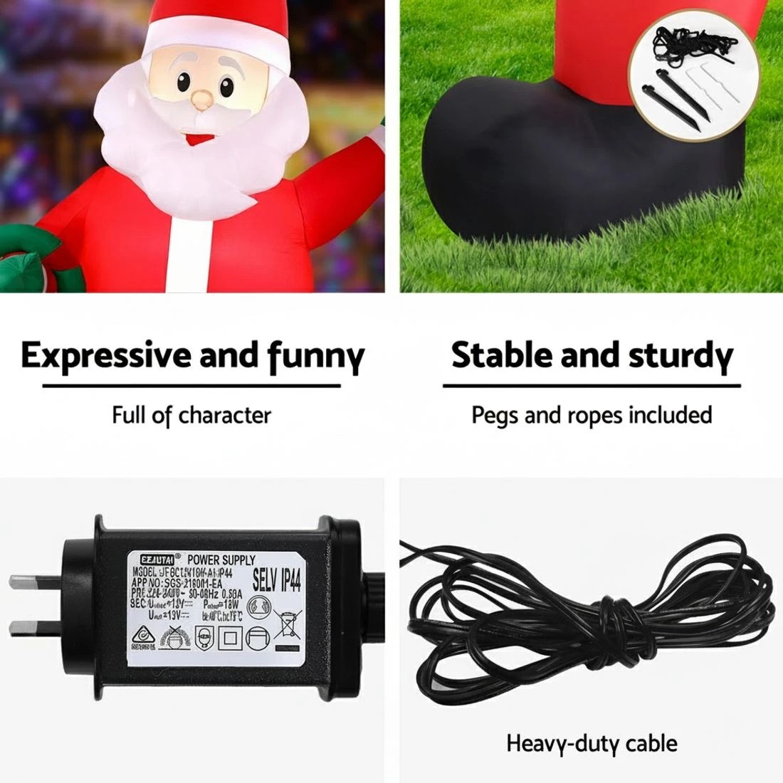7 Jingle Jollys Christmas Inflatable Giant Santa 3.8M Height LED Illuminated Decorations - Multi, 7 of 7
