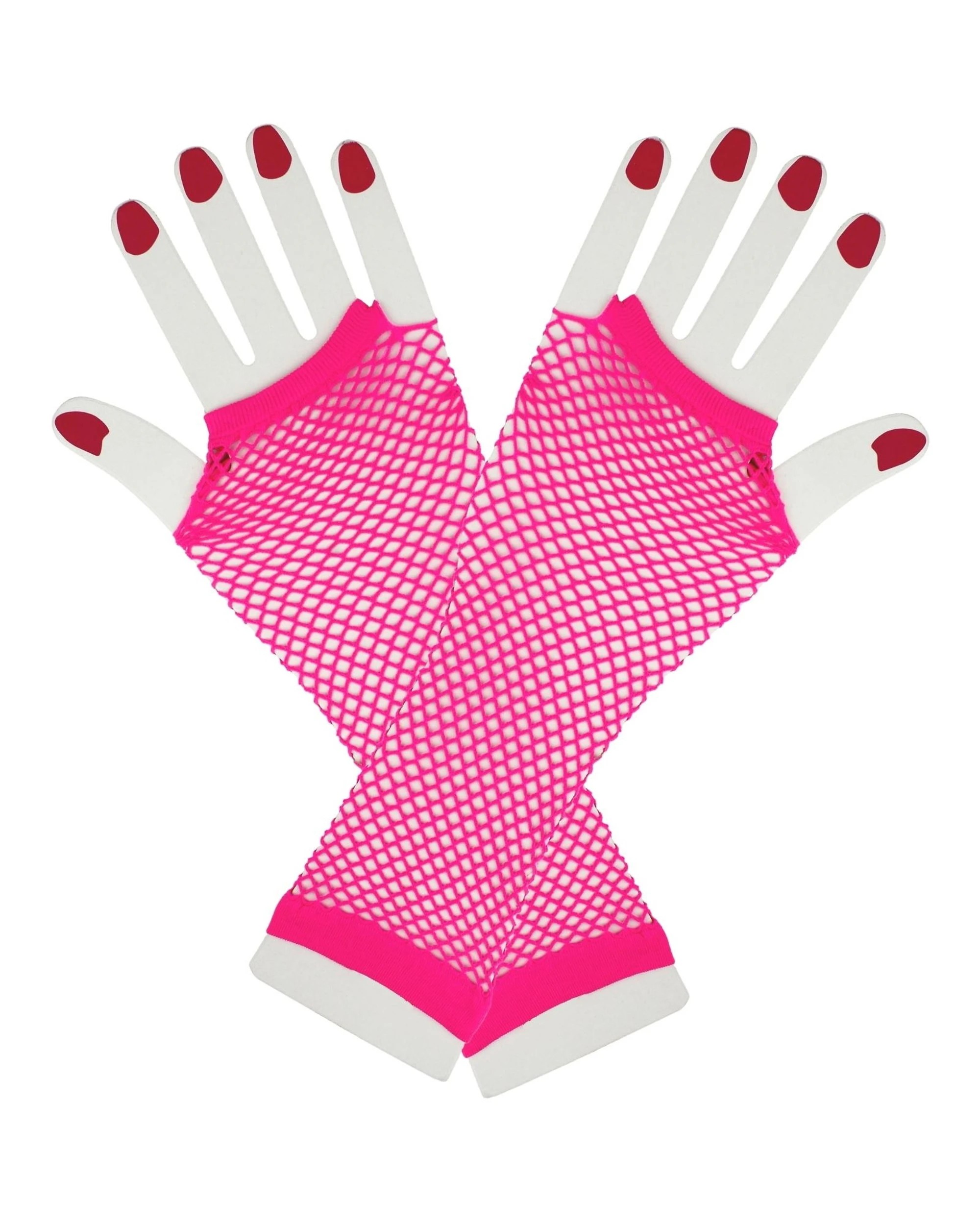 1 JD Party Neon Hot Fingerless Fishnet Gloves - One Size - Pink, 1 of 2