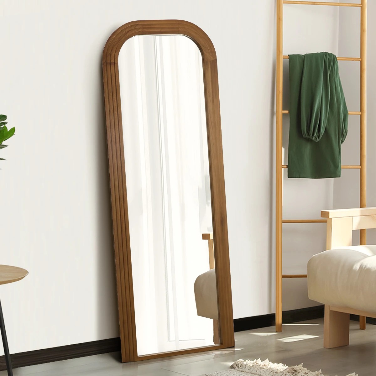 4 Oikiture Full Length Arch Mirror 165x60cm Wood Top Rounded Corner Bedroom - Brown, 4 of 10