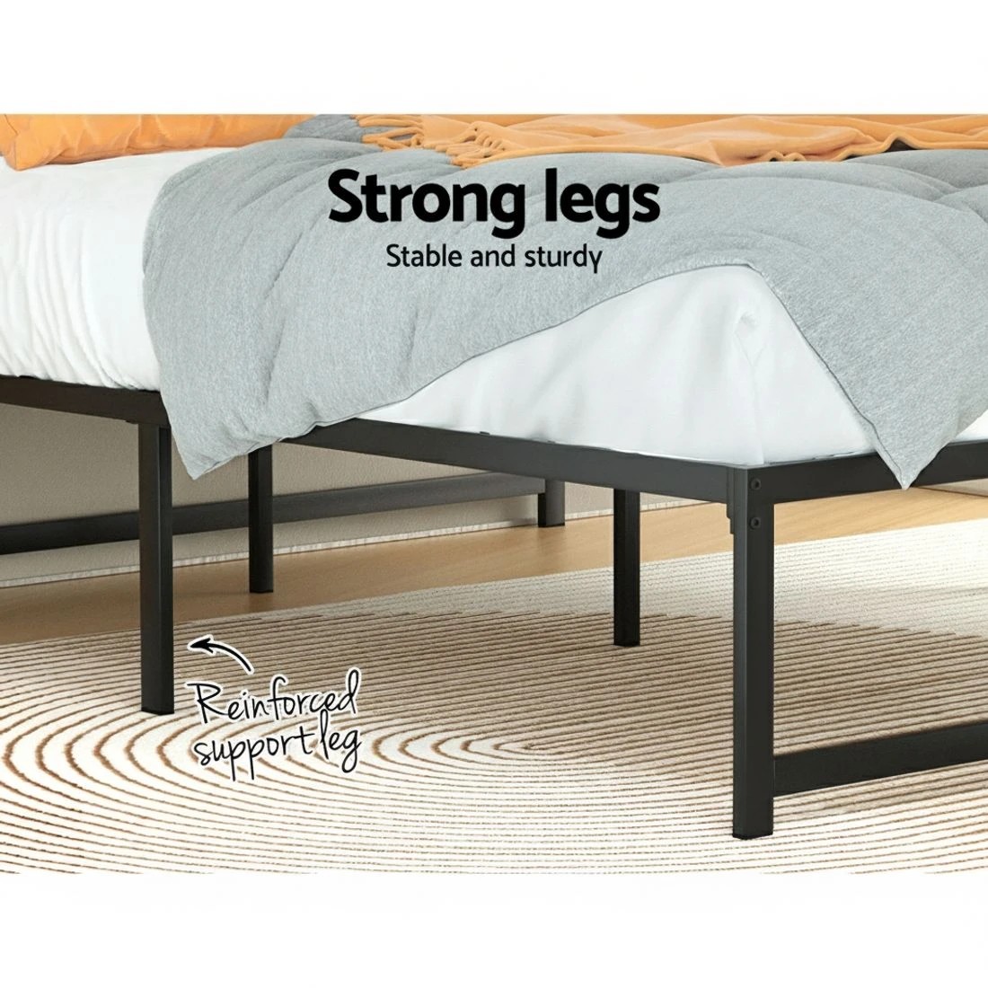 6 Artiss Bed Frame Double Size Metal Frame TINO - Black, 6 of 6
