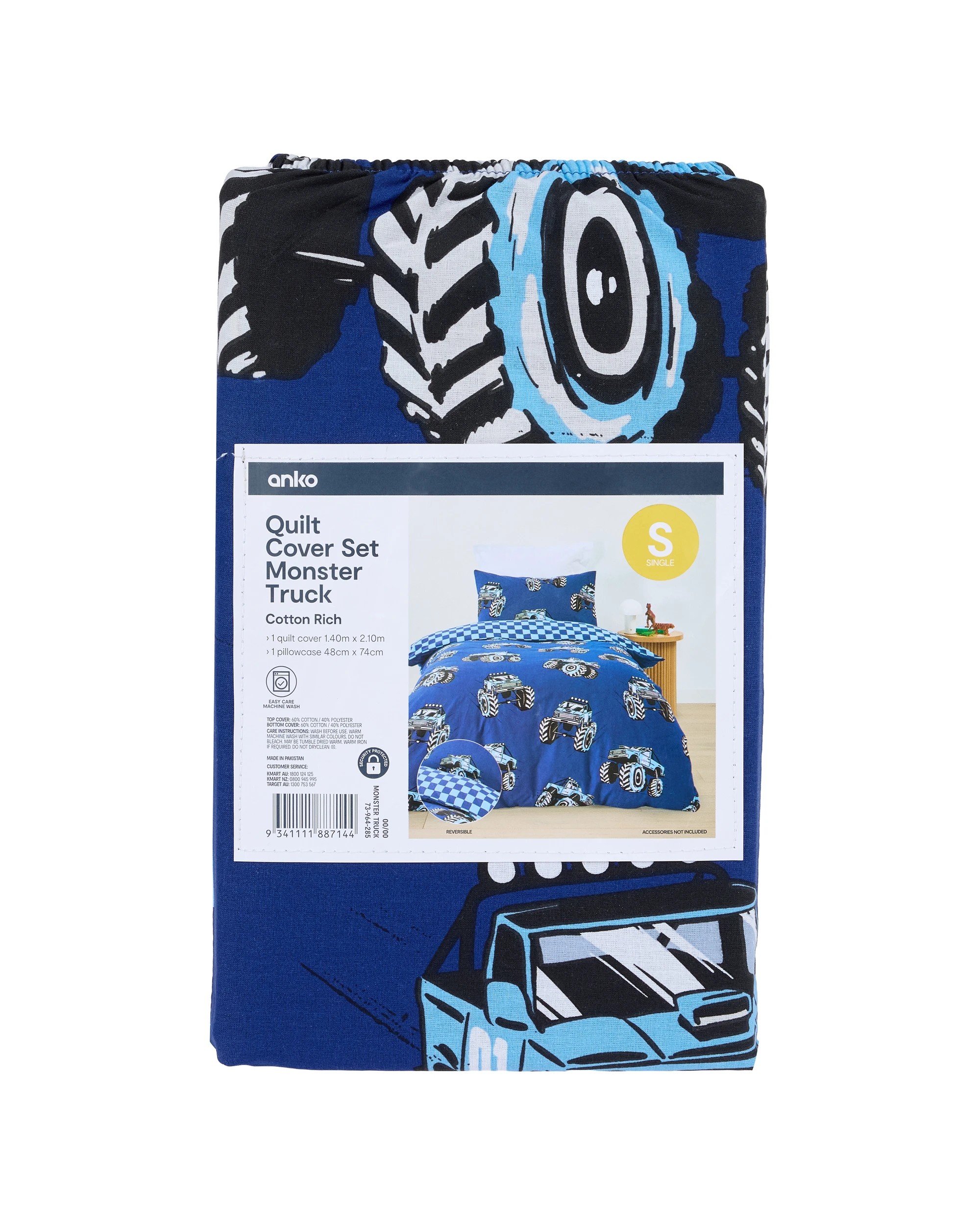 8 Monster Truck Cotton Rich Reversible Quilt Cover Set - Single Bed, 8 of 8