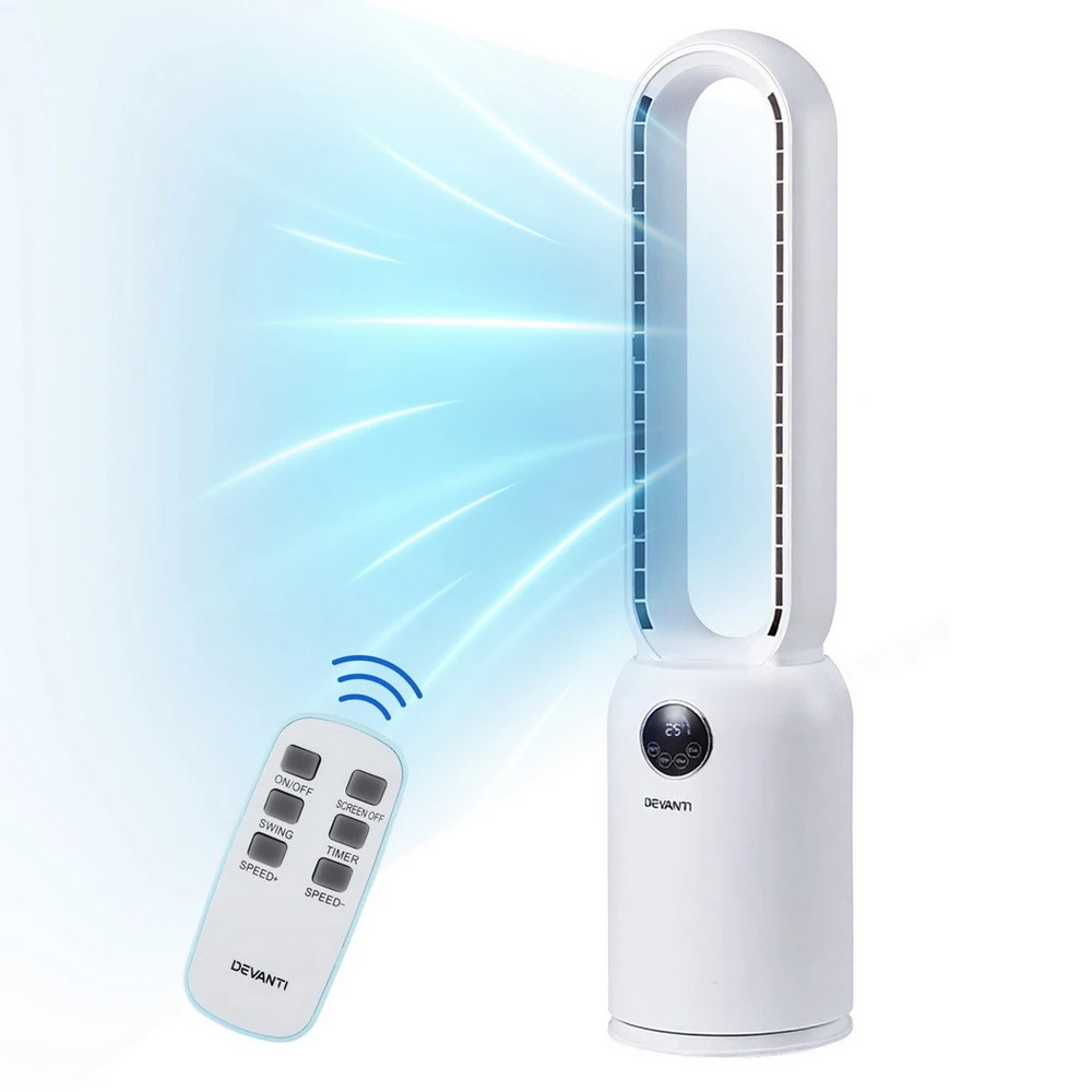 1 Devanti 2in1 Bladeless Fan Air Purification W/ Remote 88cm - White, 1 of 7