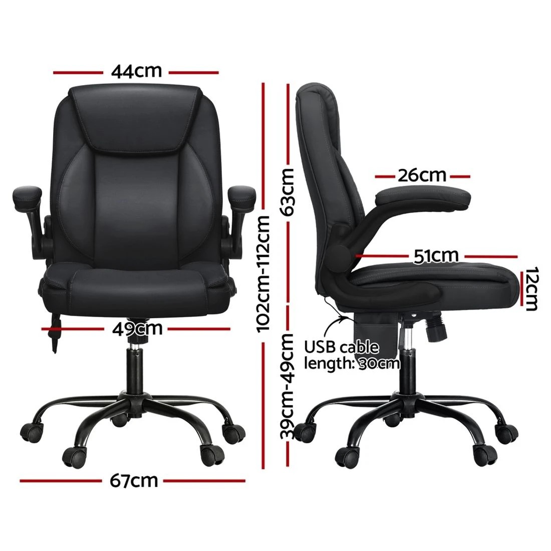 2 Artiss 2 Point Massage Office Chair Leather Mid Back - Black, 2 of 6