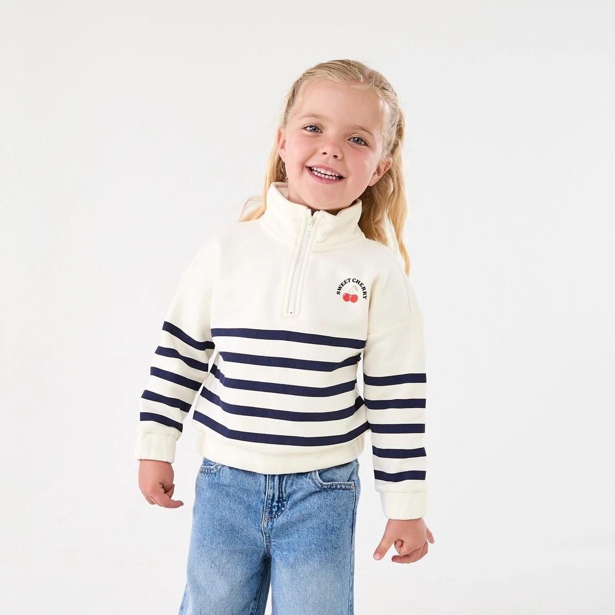 1 Quarter Zip Fleece Sweatshirt Stripe, 1 of 10