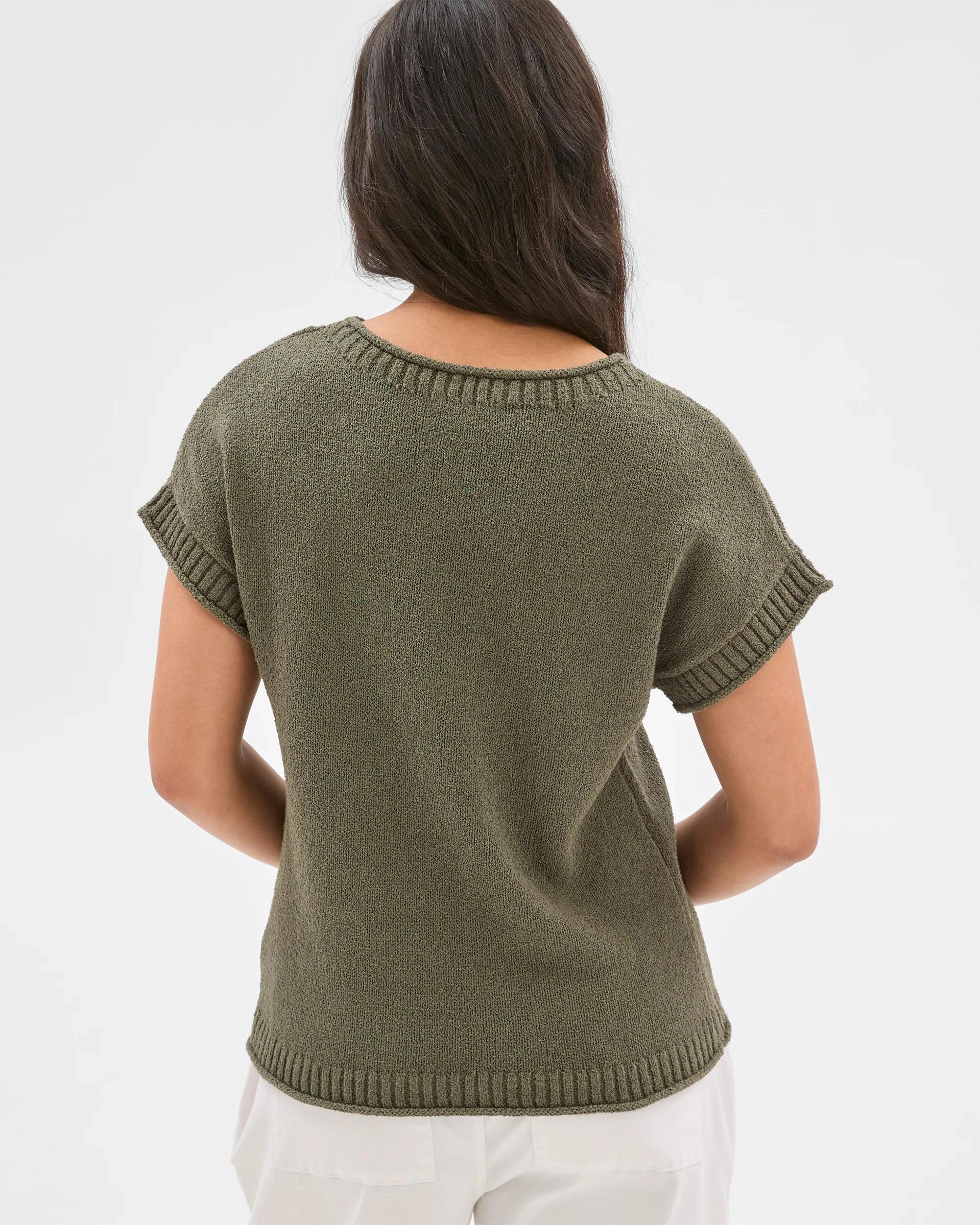 5 Target Australian Cotton Blend Boucle Roll Trim Knit Top DUSTY KHAKI, 5 of 6
