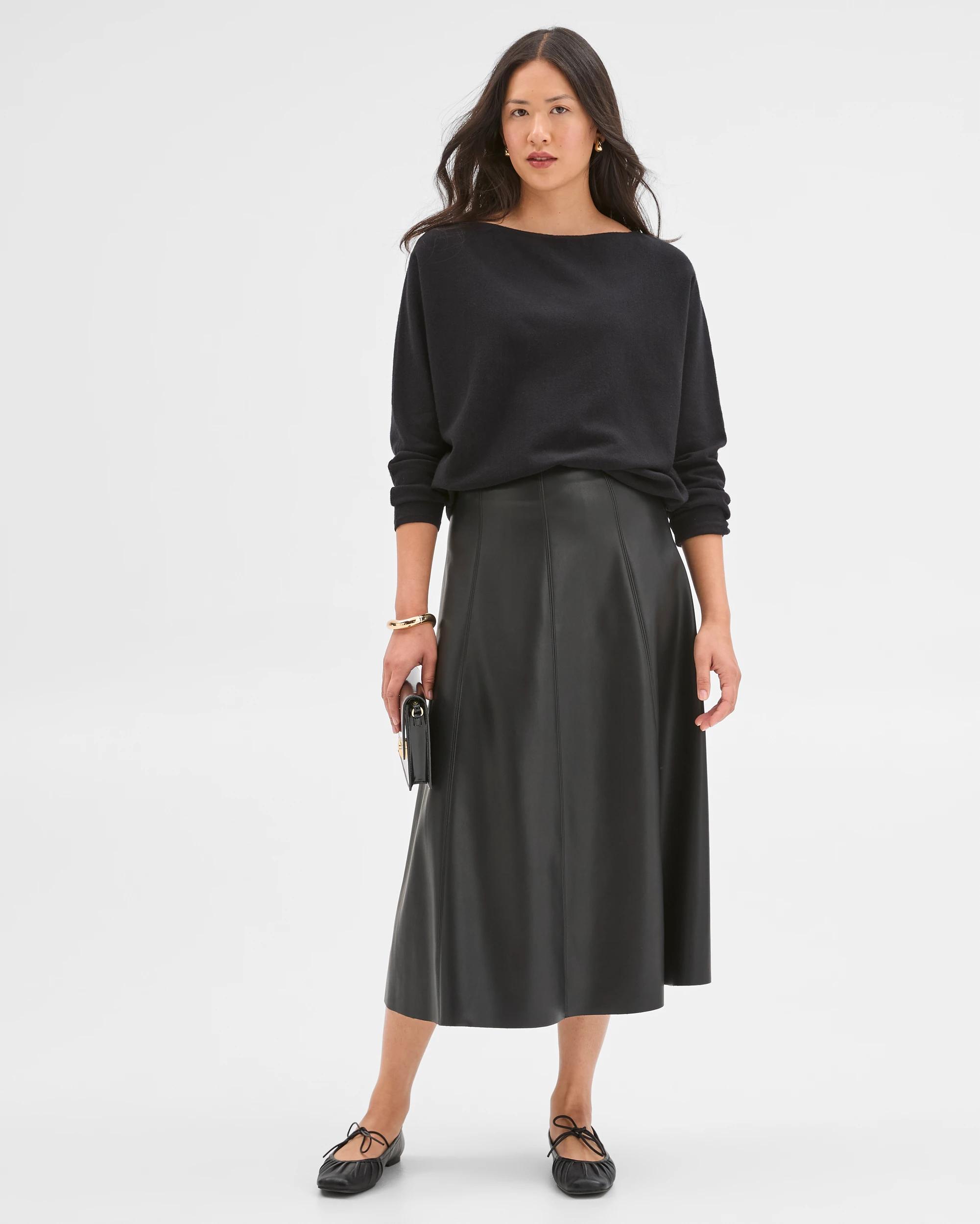 1 Preview PU Panel A-Line Midi Skirt BLACK, 1 of 7
