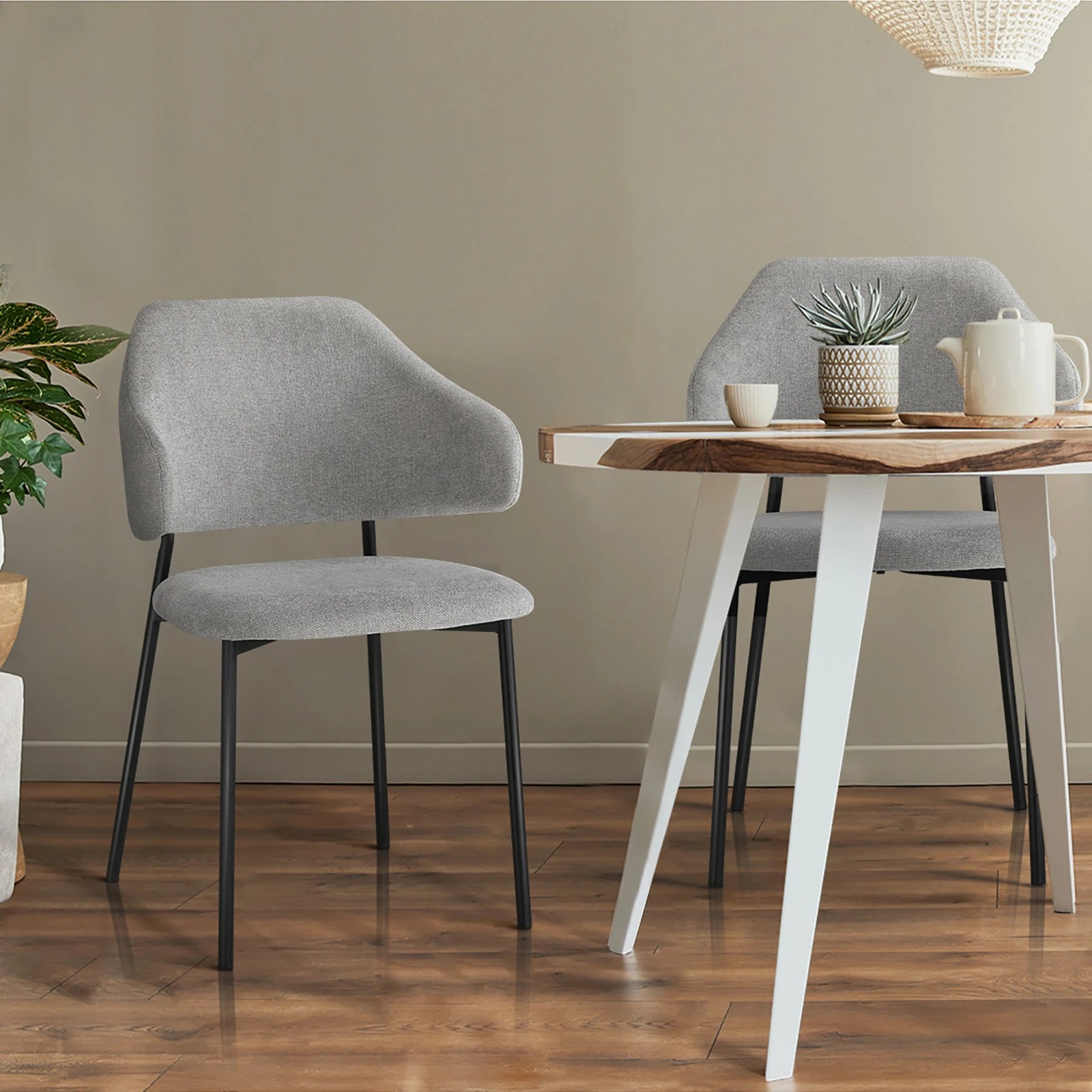 3 Oikiture 2x Dining Chair Accent Chairs Tub Armchairs Fabric
 - Grey, 3 of 10