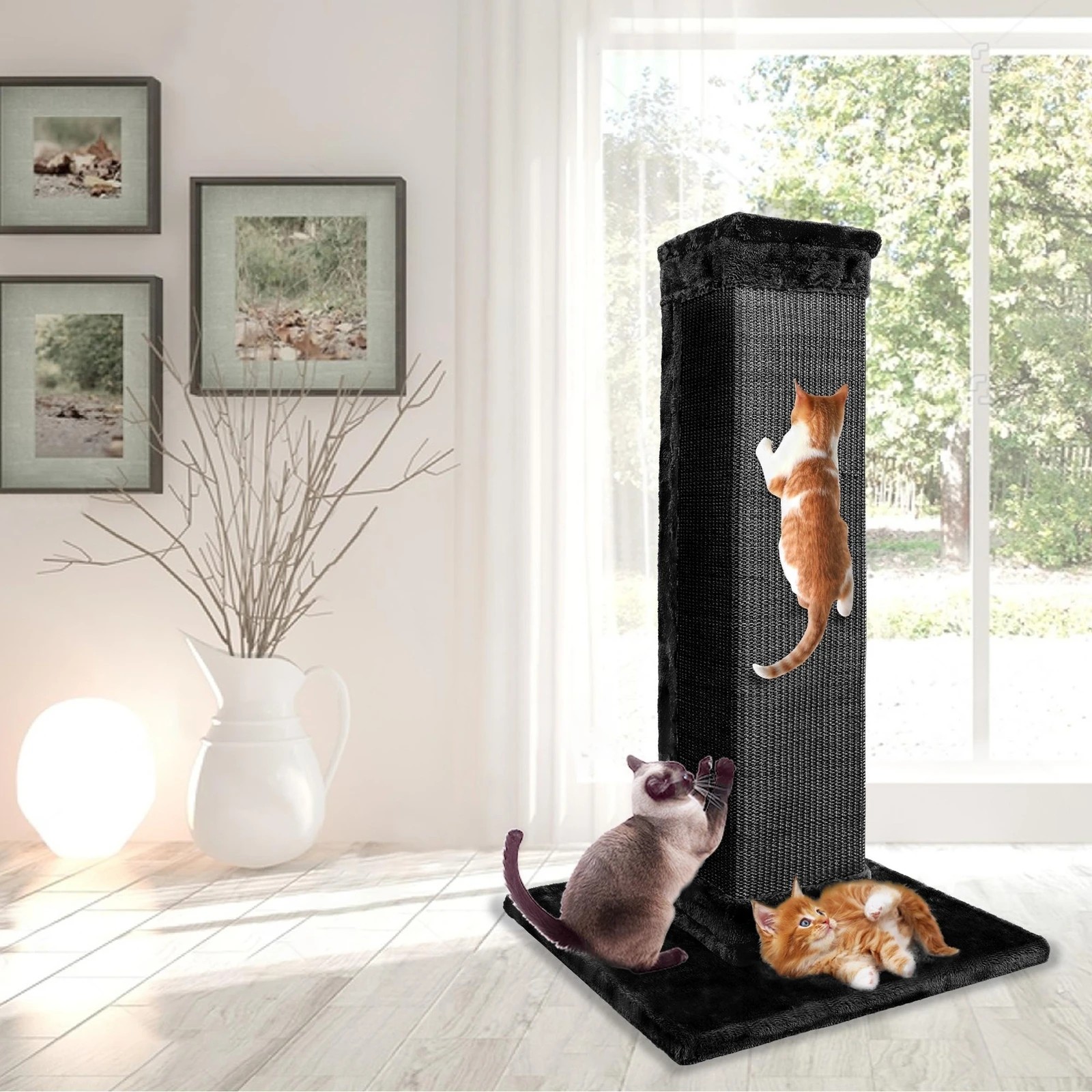 3 Beastie Cat Tree Scratcher Tower Scratching Post Condo House Furniture Wood 92cm - Black, 3 of 5