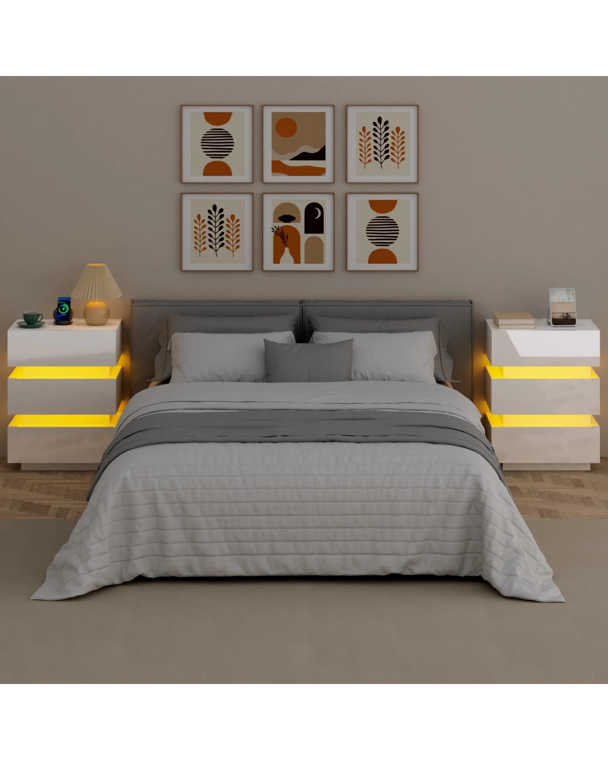 3 Advwin 2x Bedside Table 3 Drawers With with Charging Station & LED Light - White, 3 of 8