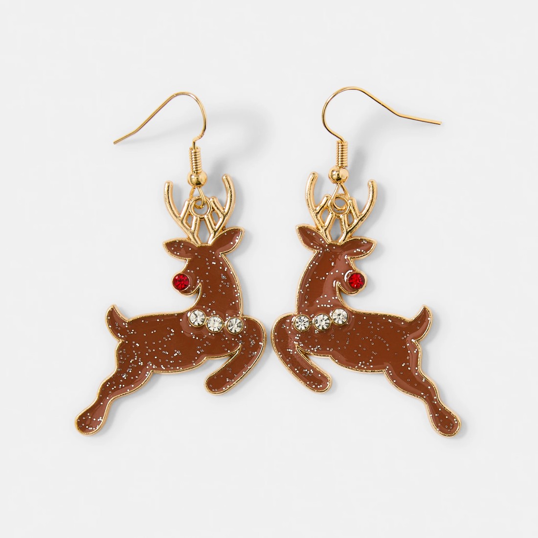 1 Christmas Reindeer Earrings - Gold Tone, Brown and Red, 1 of 5