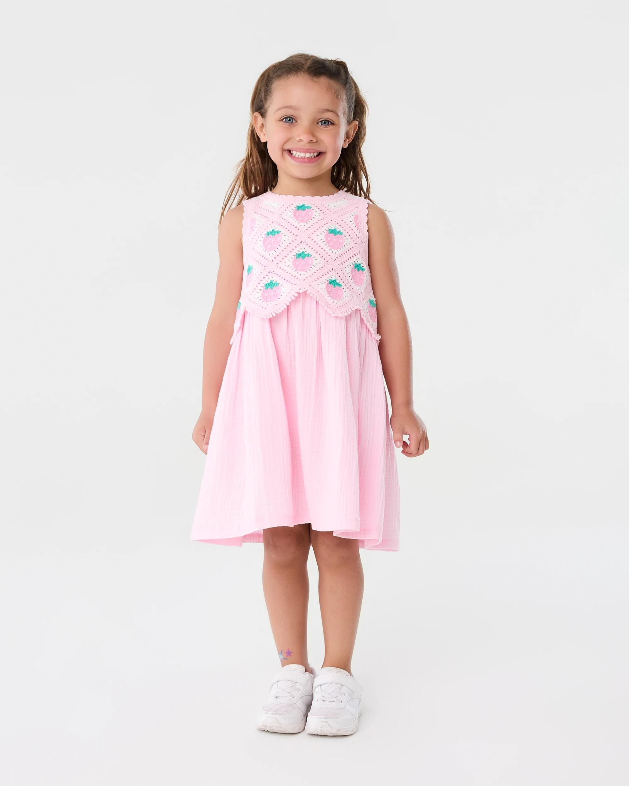 1 Crochet Bib Dress Rose Pink, 1 of 6