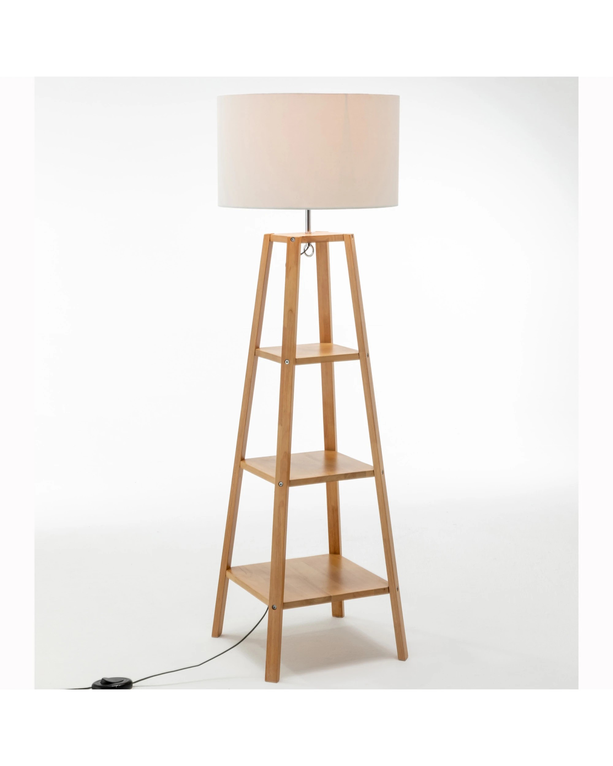 5 BR Home Natural Wood Floor Lamp with Storage Shelves and Off White Linen Shade, 5 of 6