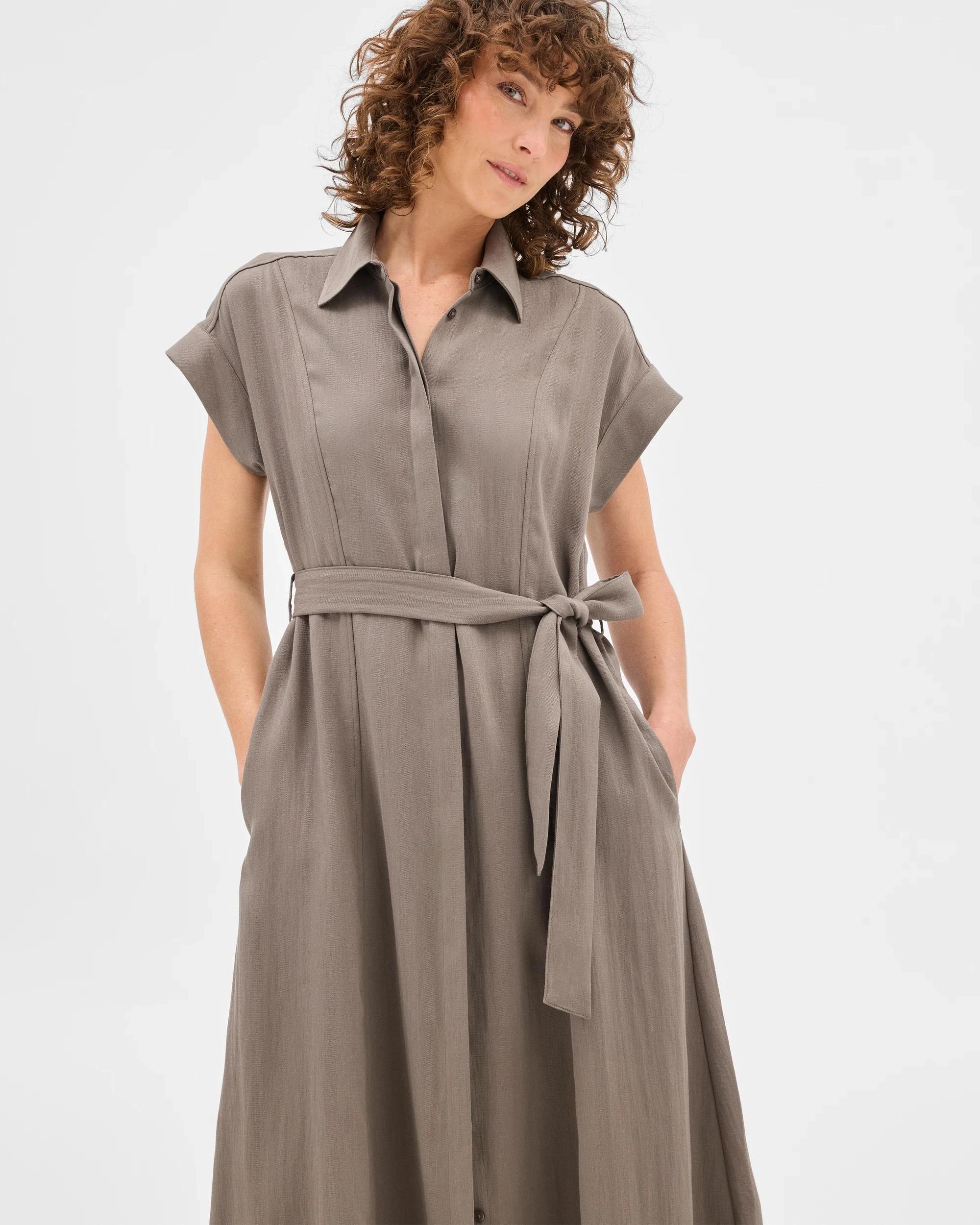 2 Summer Twill Midi Shirt Dress - Preview DUSTY KHAKI, 2 of 6