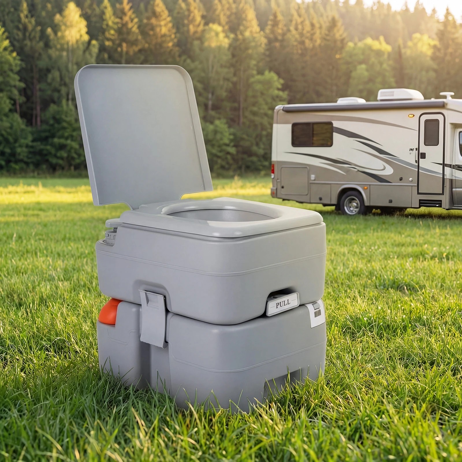 2 Costway Portable Camping Toilet Outdoor 120 Flush Porta Potty w/22L Detachable Waste Tank - Grey, 2 of 3