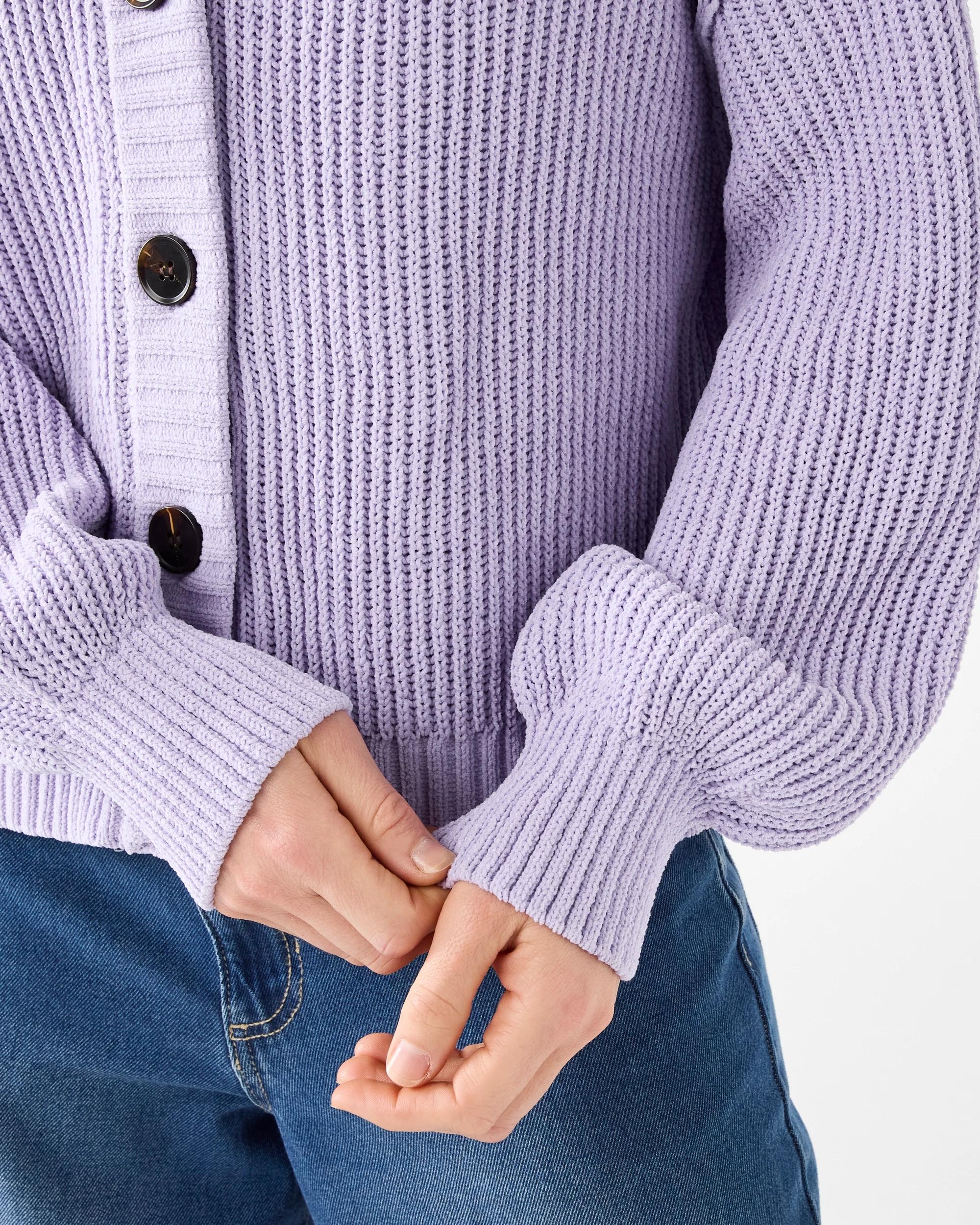 7 Chenille V Neck Cardigan Lil Purple, 7 of 7
