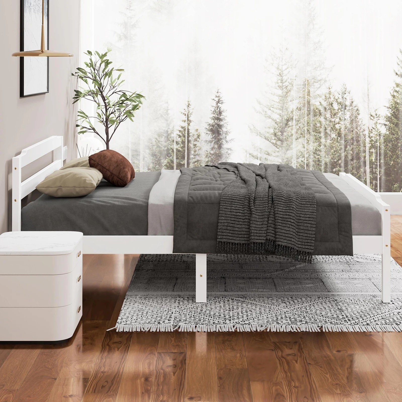 3 Alfordson Bed Frame Wooden King Size Mattress Base Platform Timber Dubem - White, 3 of 10