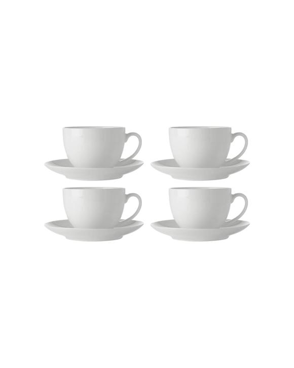 Maxwell & Williams 4x 260ml Basics Porcelain Cup & Saucer Set - White