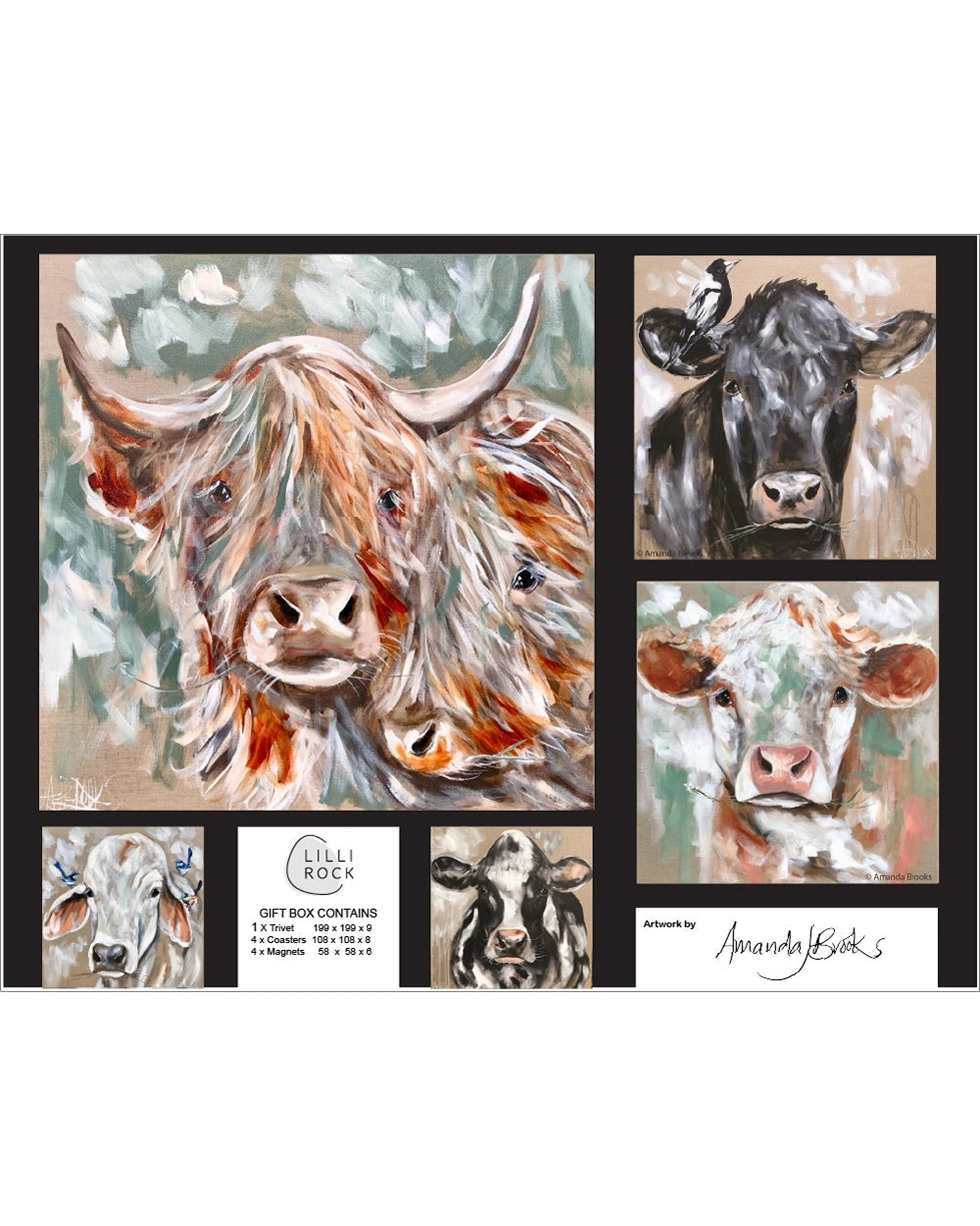 1 Lilli Rock 9pc Amandas Cows Pack Trivet Coasters Magnets Set - Multi, 1 of 1