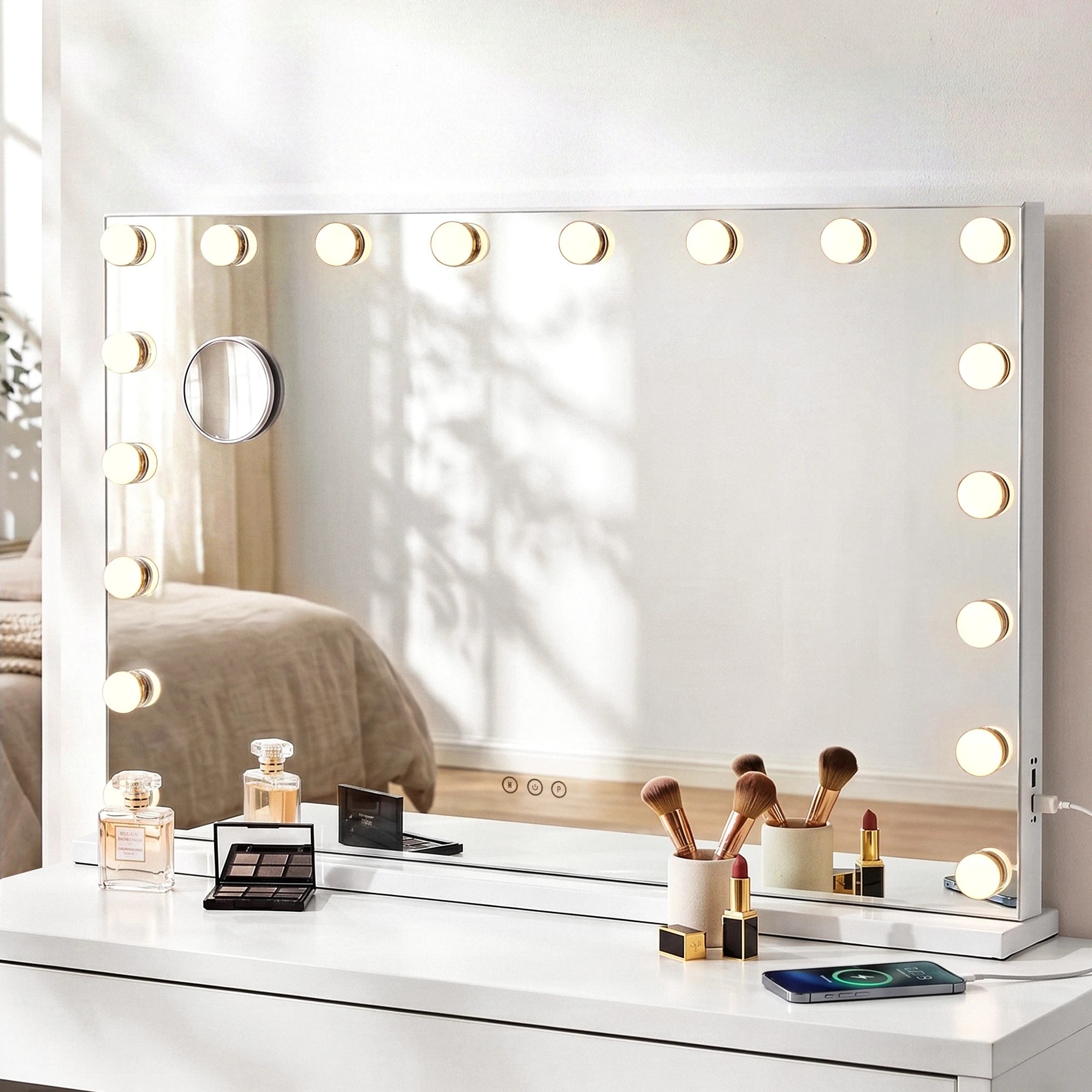 2 Embellir 90x60cm Makeup Mirror Large Hollywood Vanity Mirror with 18 Dimmable LED Bulbs - White, 2 of 8