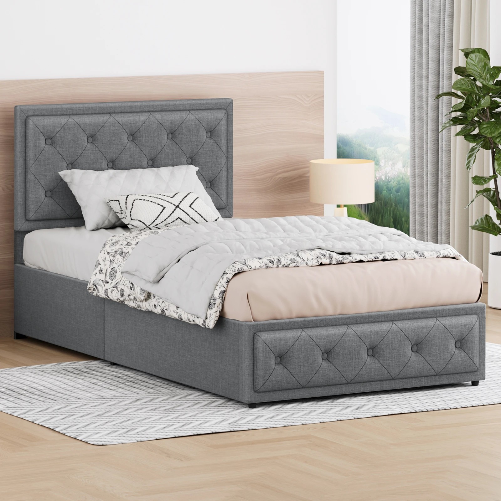 2 Alfordson Bed Frame Single Size Gas Lift Storage Mattress Base Fabric Dinana - Grey, 2 of 10