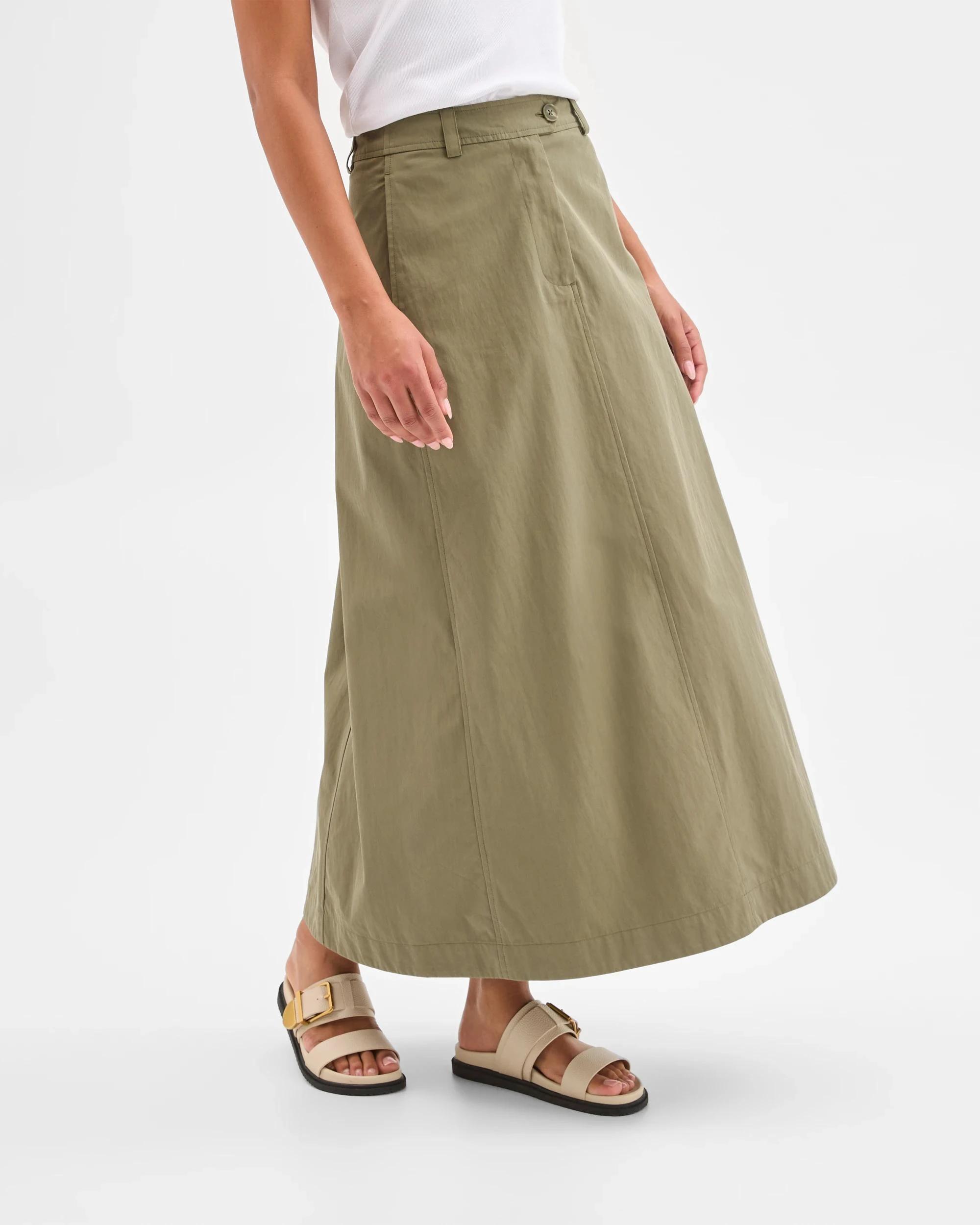 3 Target Australian Cotton Blend A-Line Maxi Skirt DUSTY OLIVE, 3 of 6