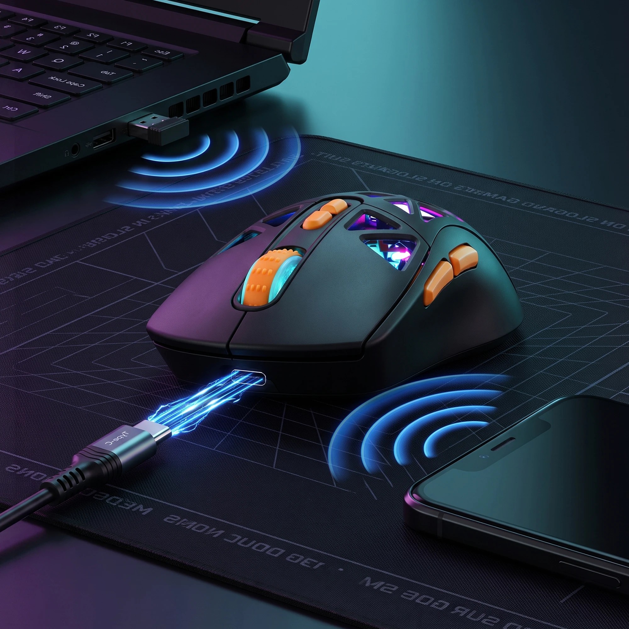 6 Solakaka SM802 Pro Tri-Mode Gaming Mouse RGB 24000 DPI Hotswap - Black, 6 of 10