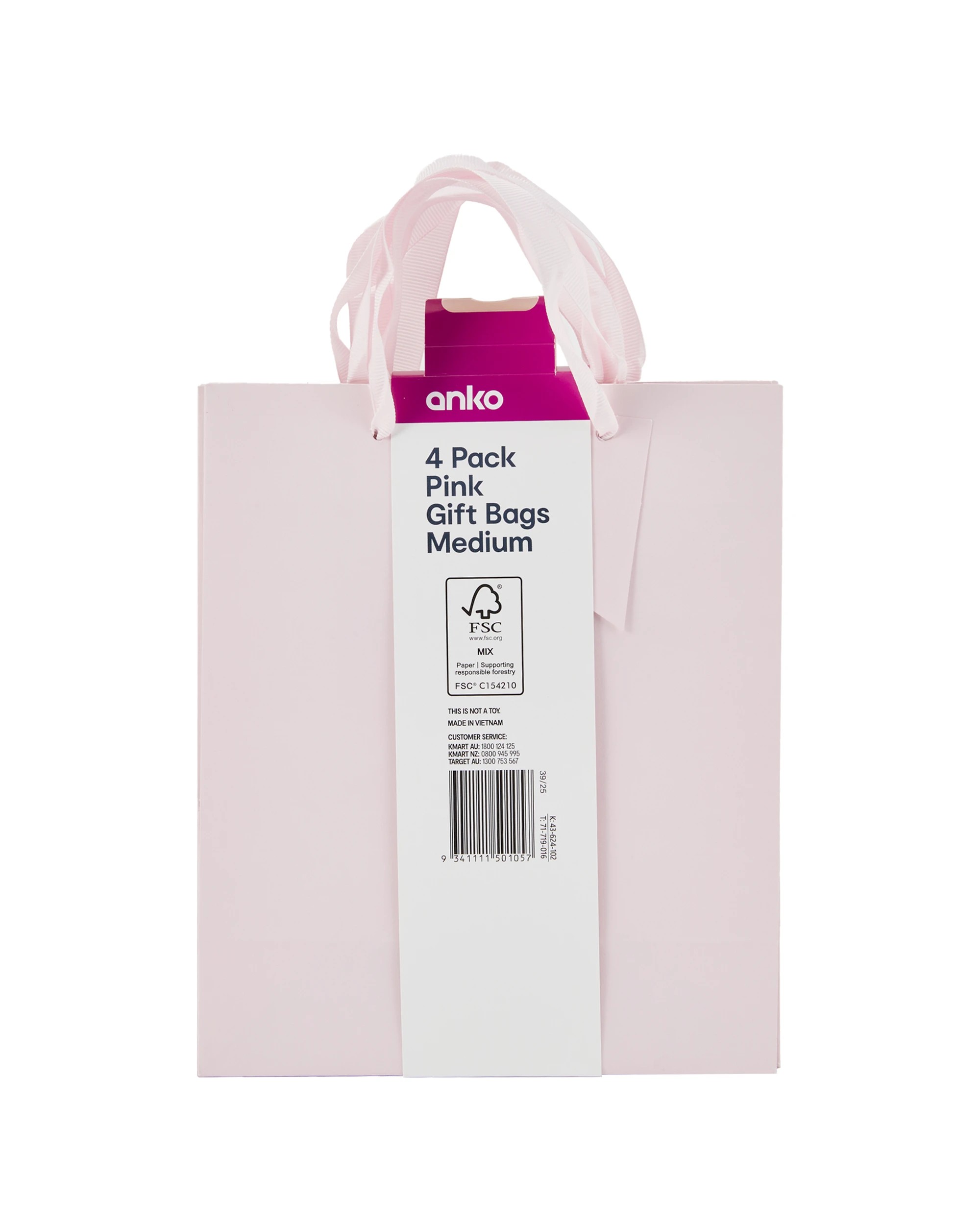 4 4 Pack Multi Pink Gift Bags - Medium, 4 of 4