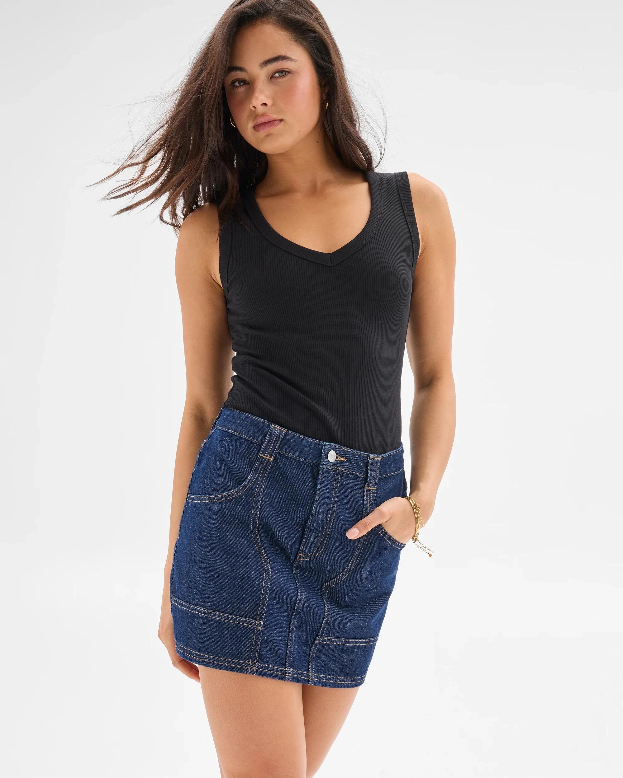 1 Patch Pocket Denim Mini Skirt - Lily Loves INDIGO, 1 of 8