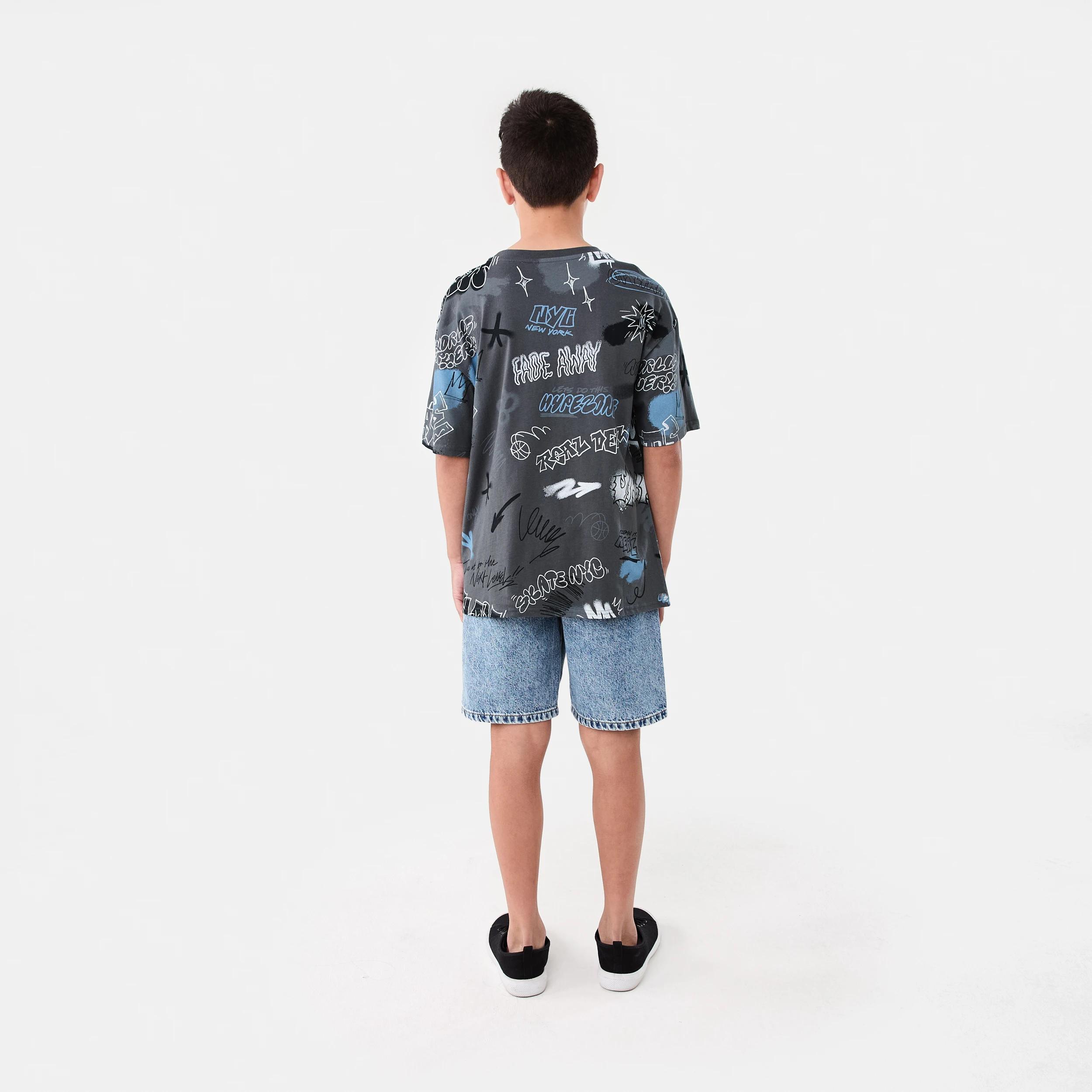 7 Short Sleeve Oversized All Over Print T-shirt GRAFFITI OVERSPRAY GREY, 7 of 7